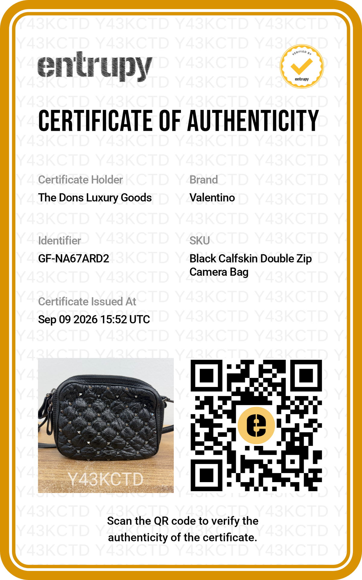 Entrupy certificate