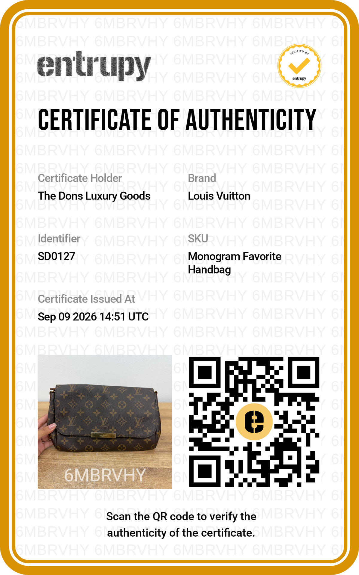 Entrupy certificate