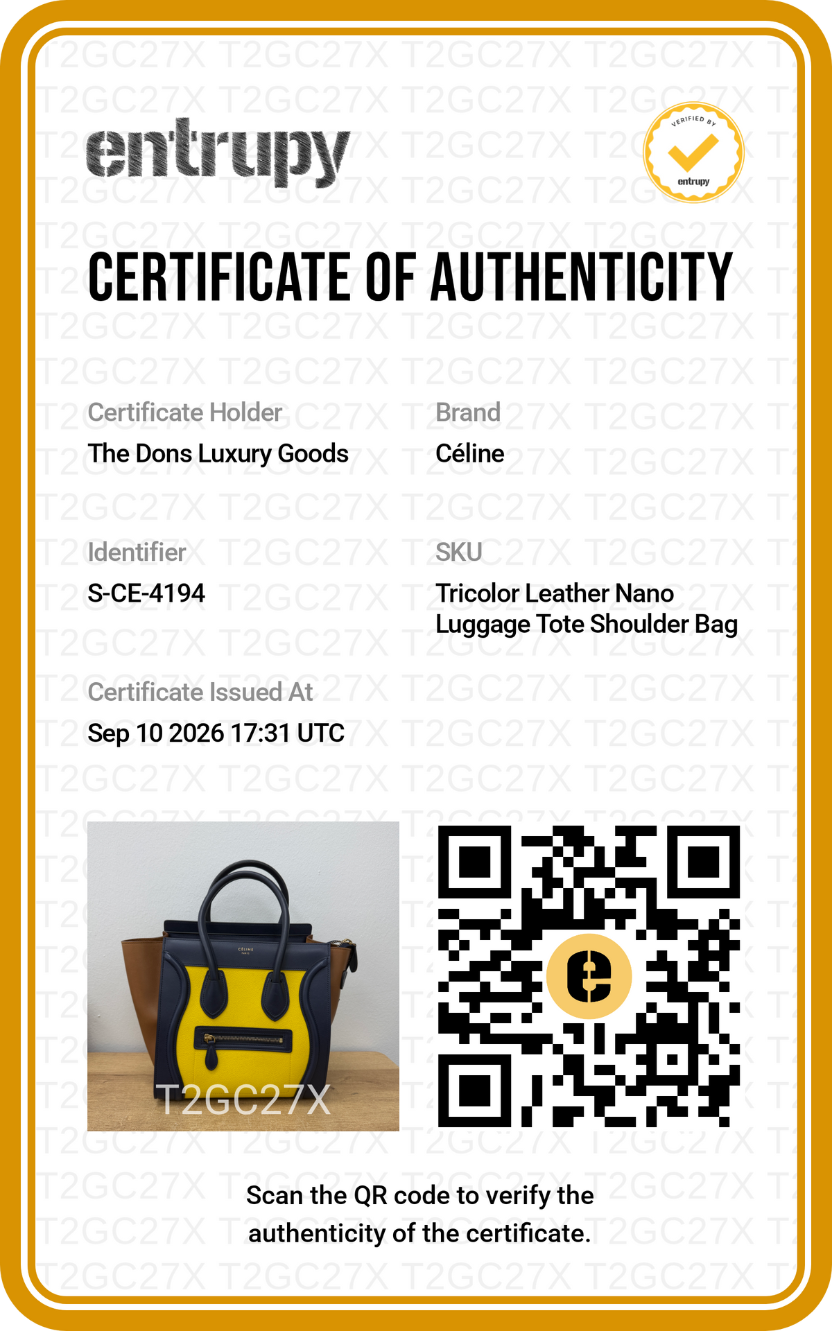 Entrupy certificate
