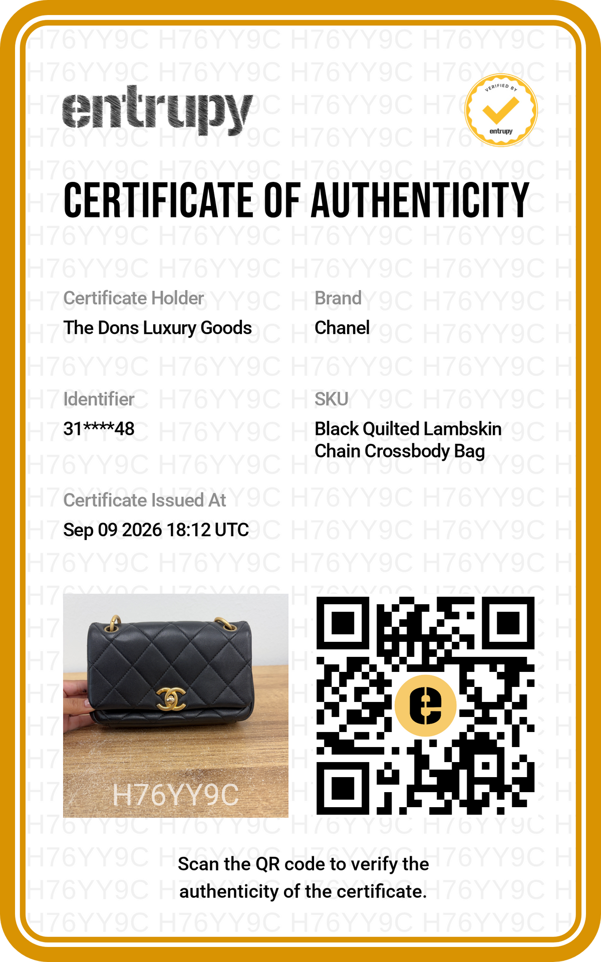 Entrupy certificate