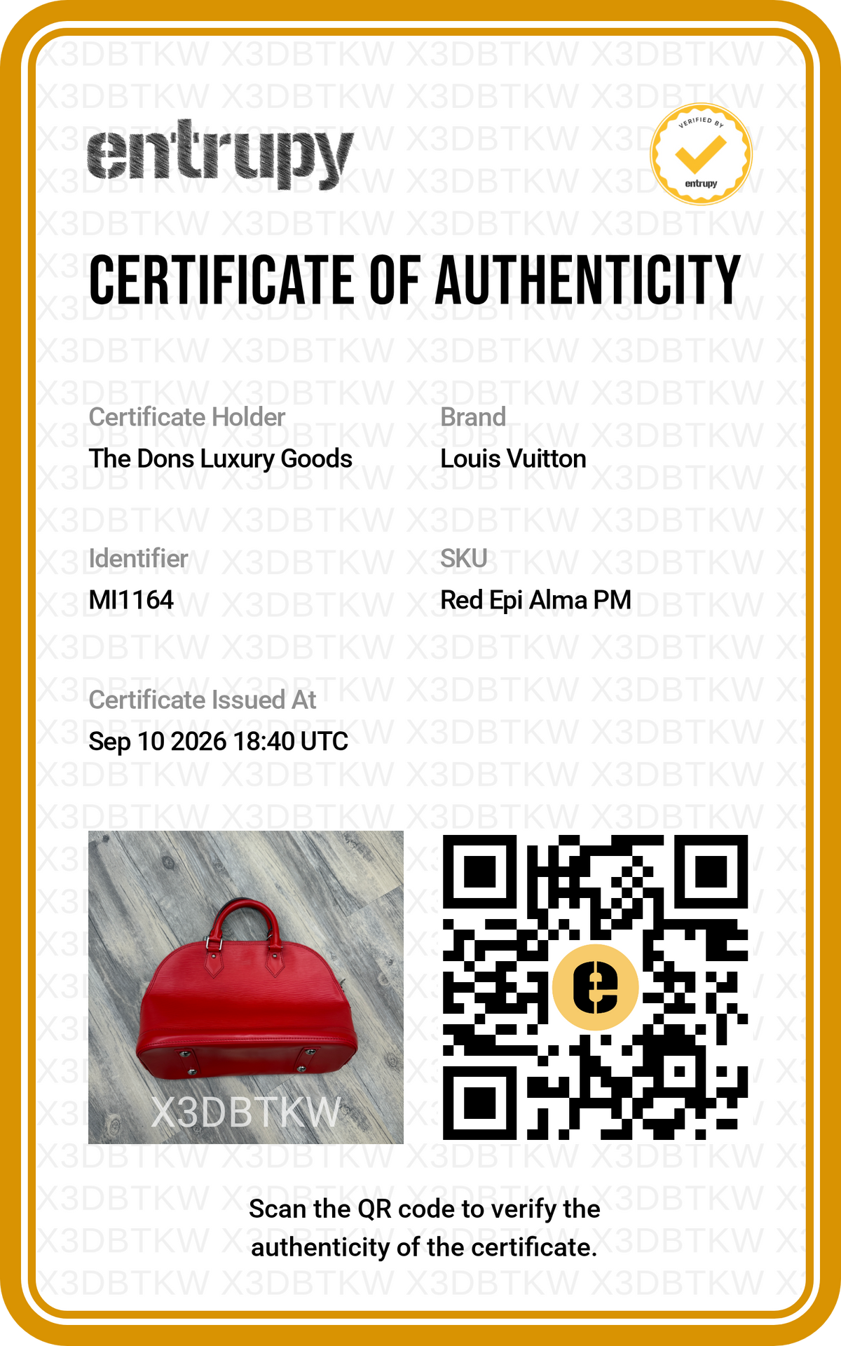 Entrupy certificate
