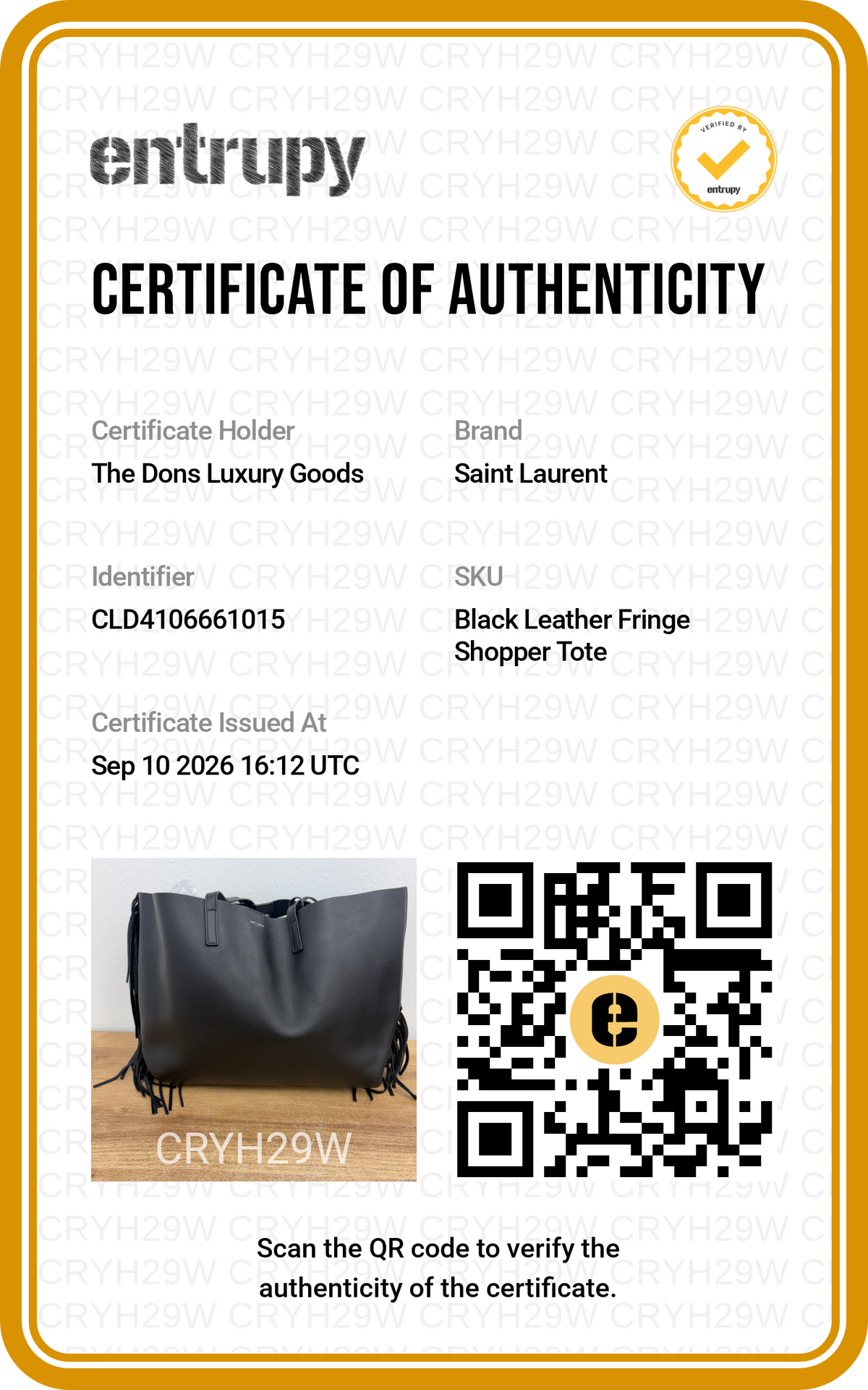 Entrupy certificate
