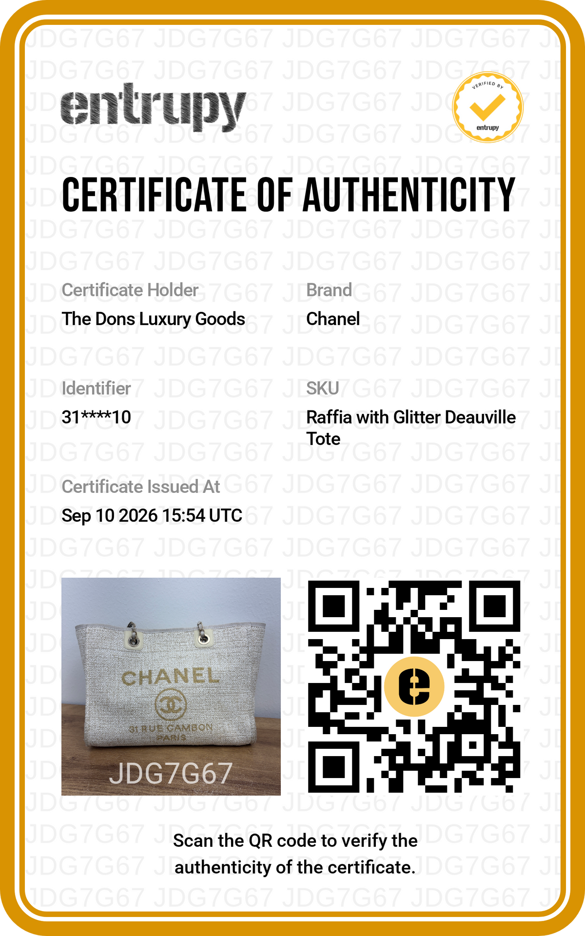 Entrupy certificate