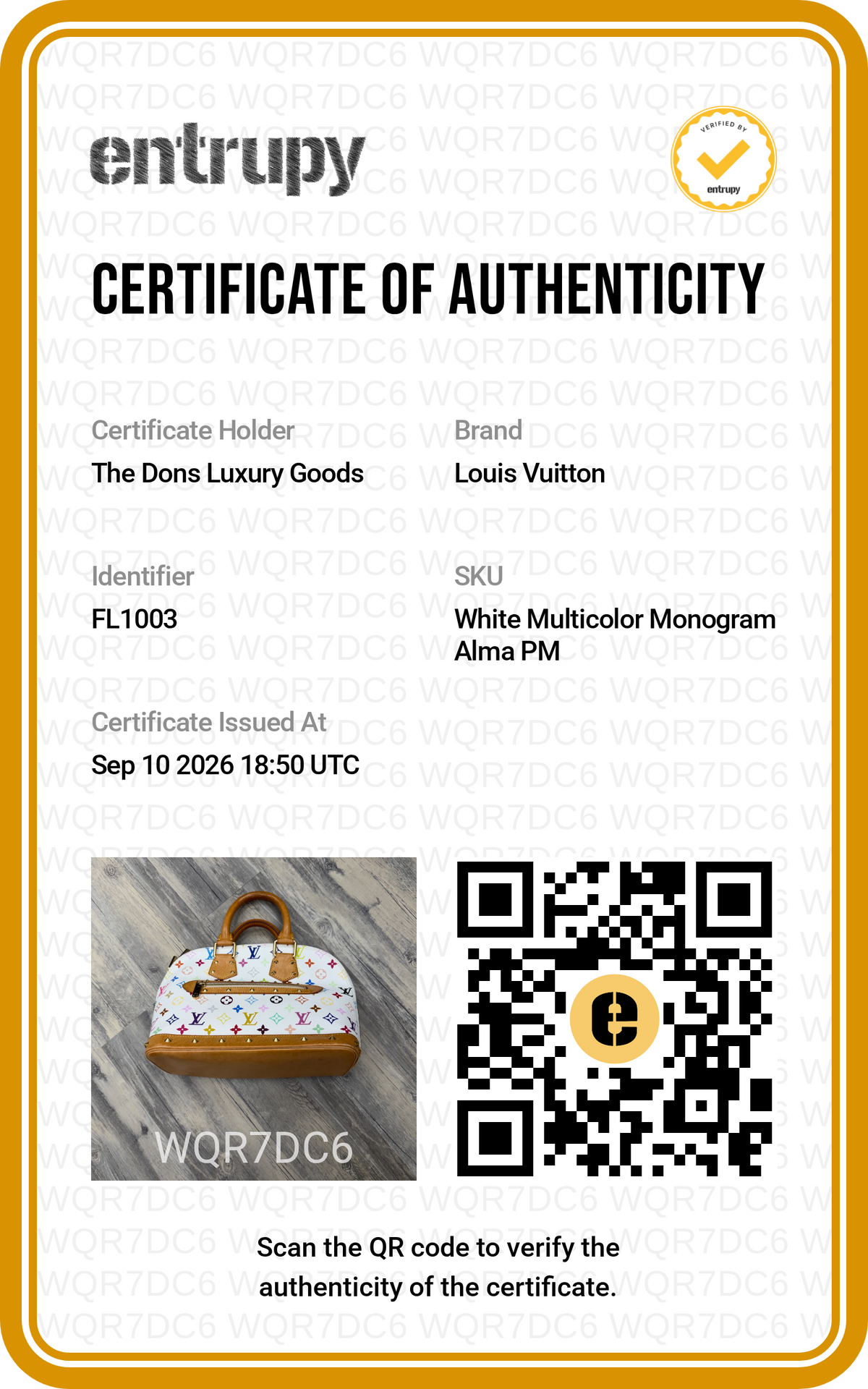 Entrupy certificate