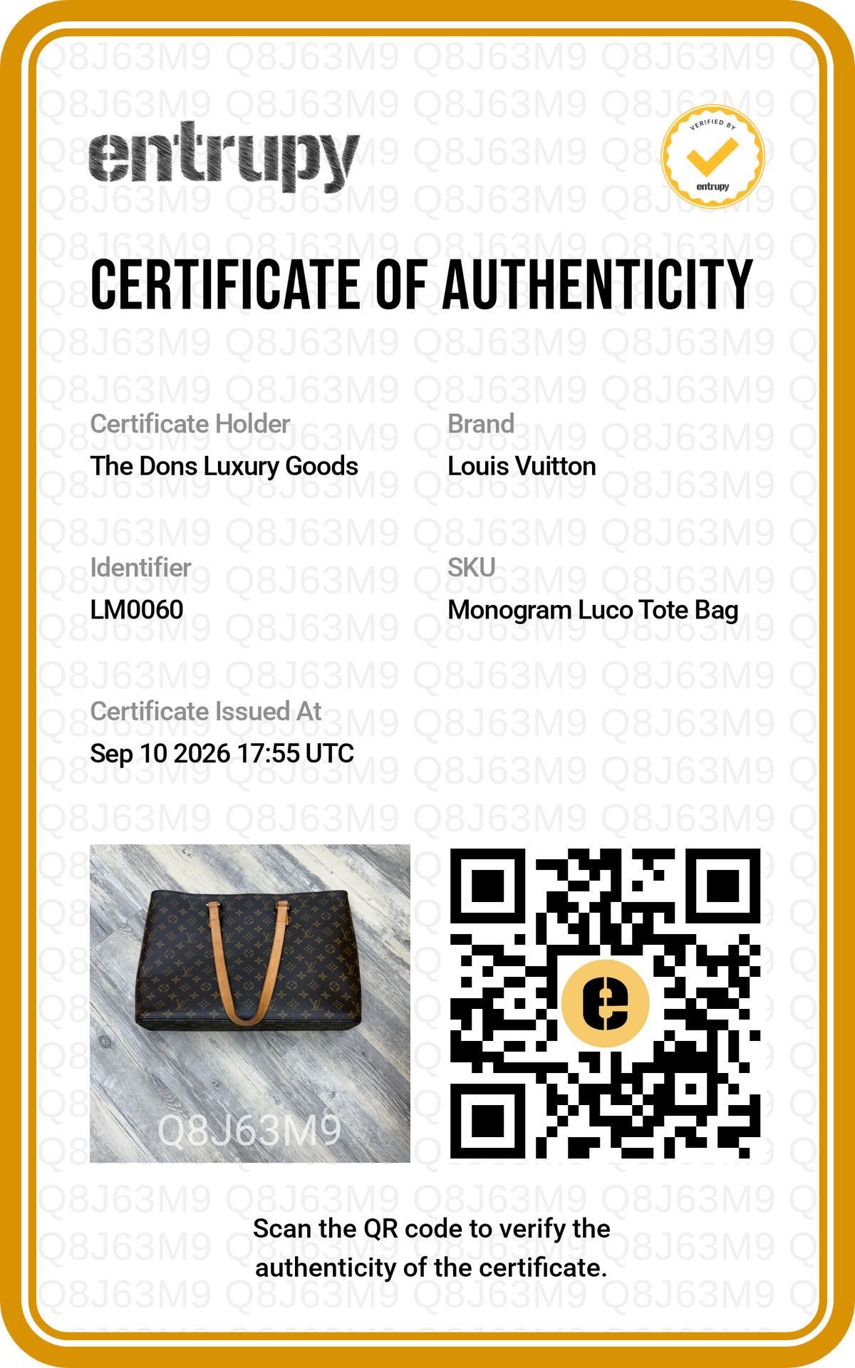 Entrupy certificate