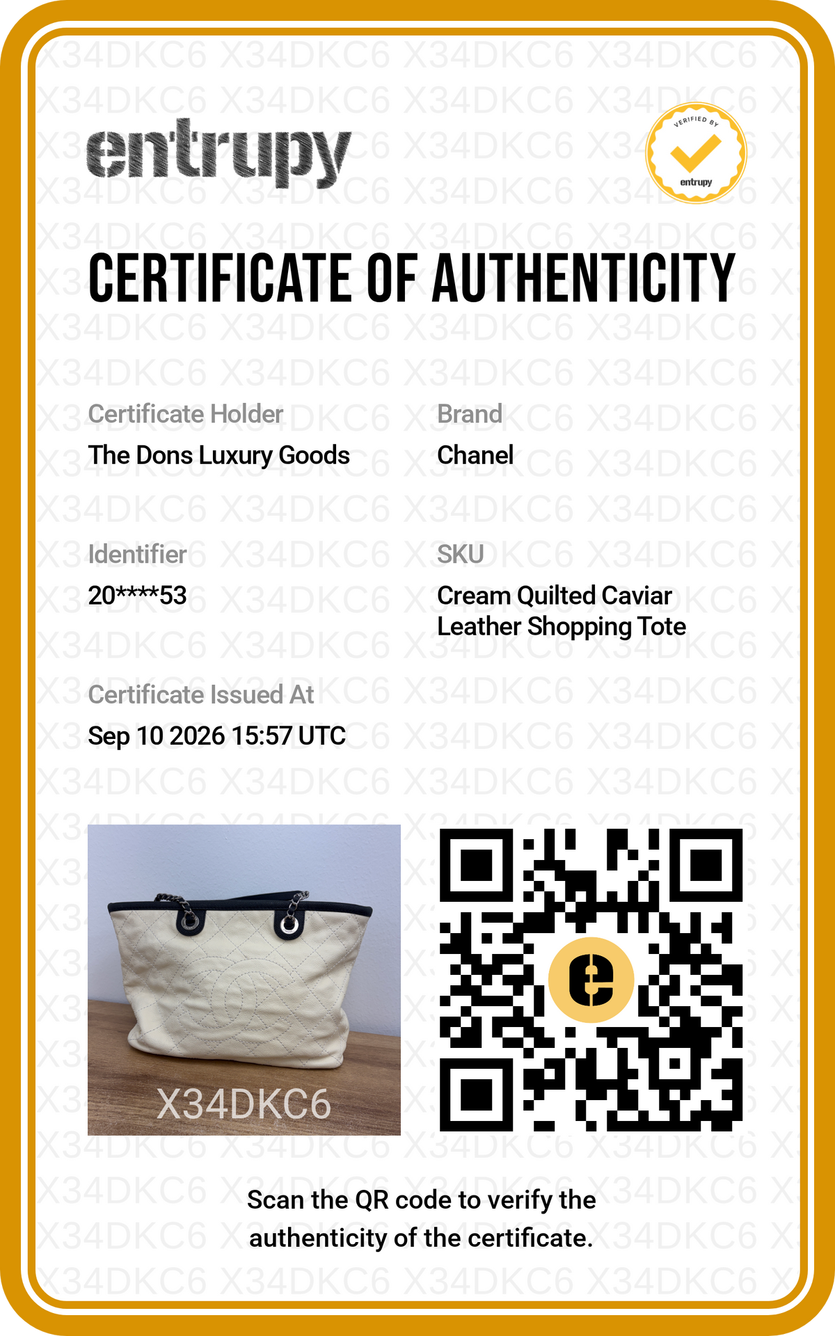 Entrupy certificate