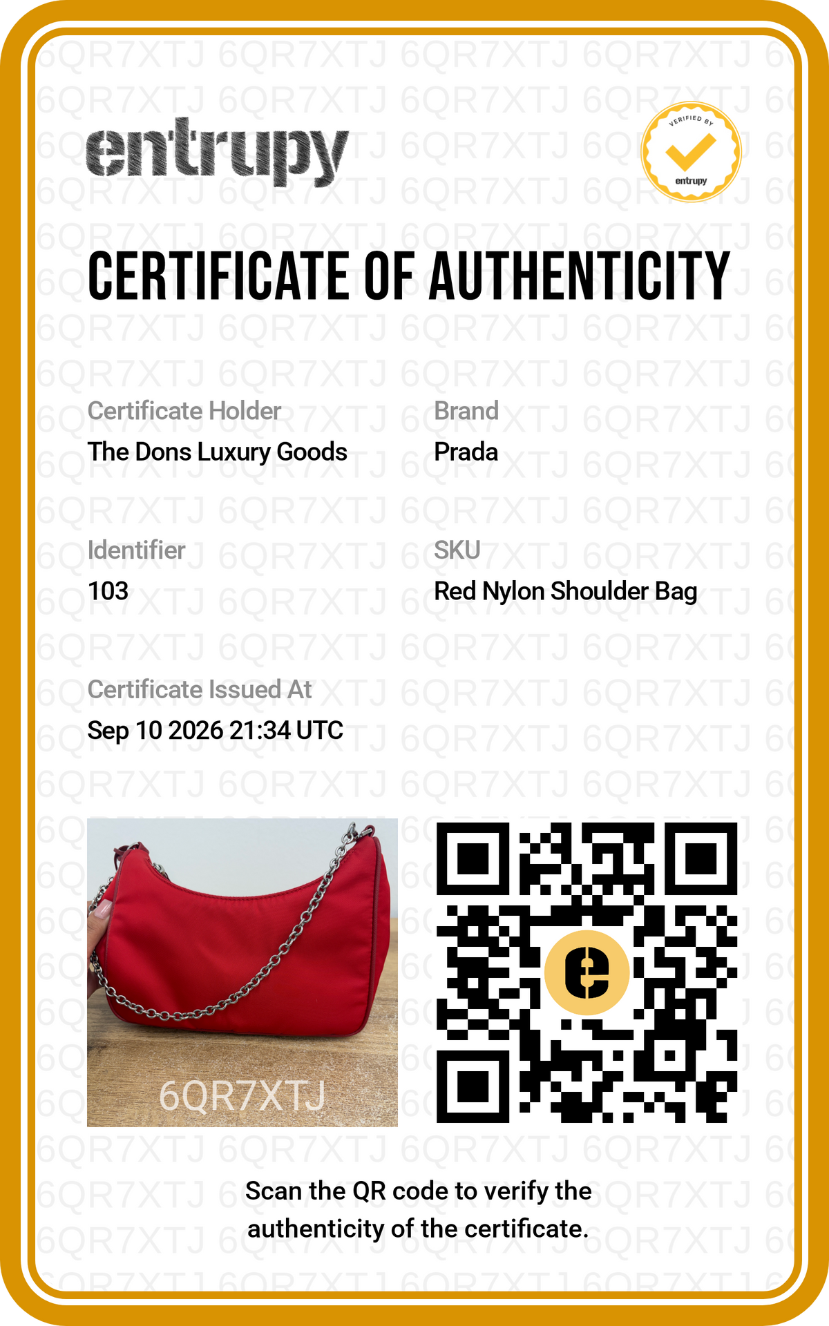 Entrupy certificate