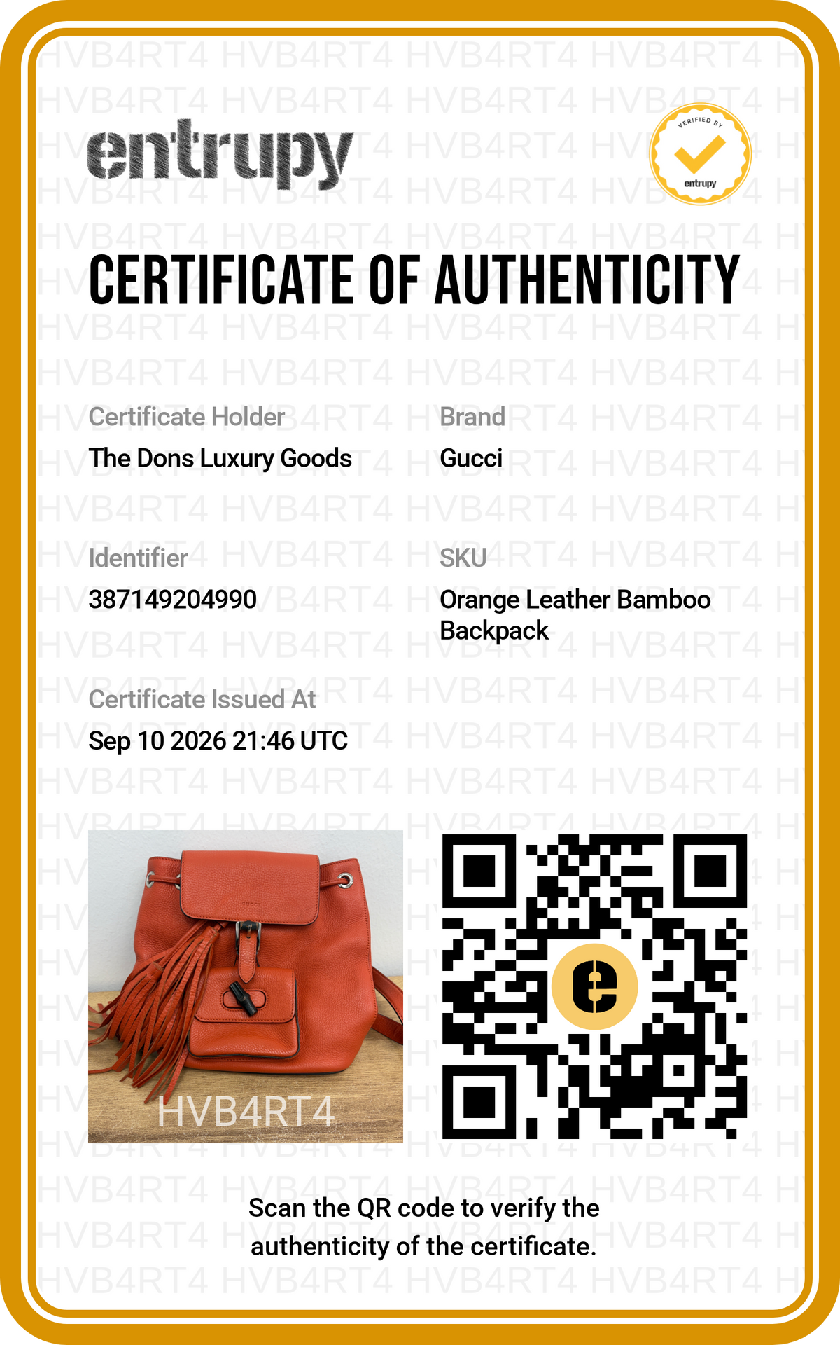 Entrupy certificate