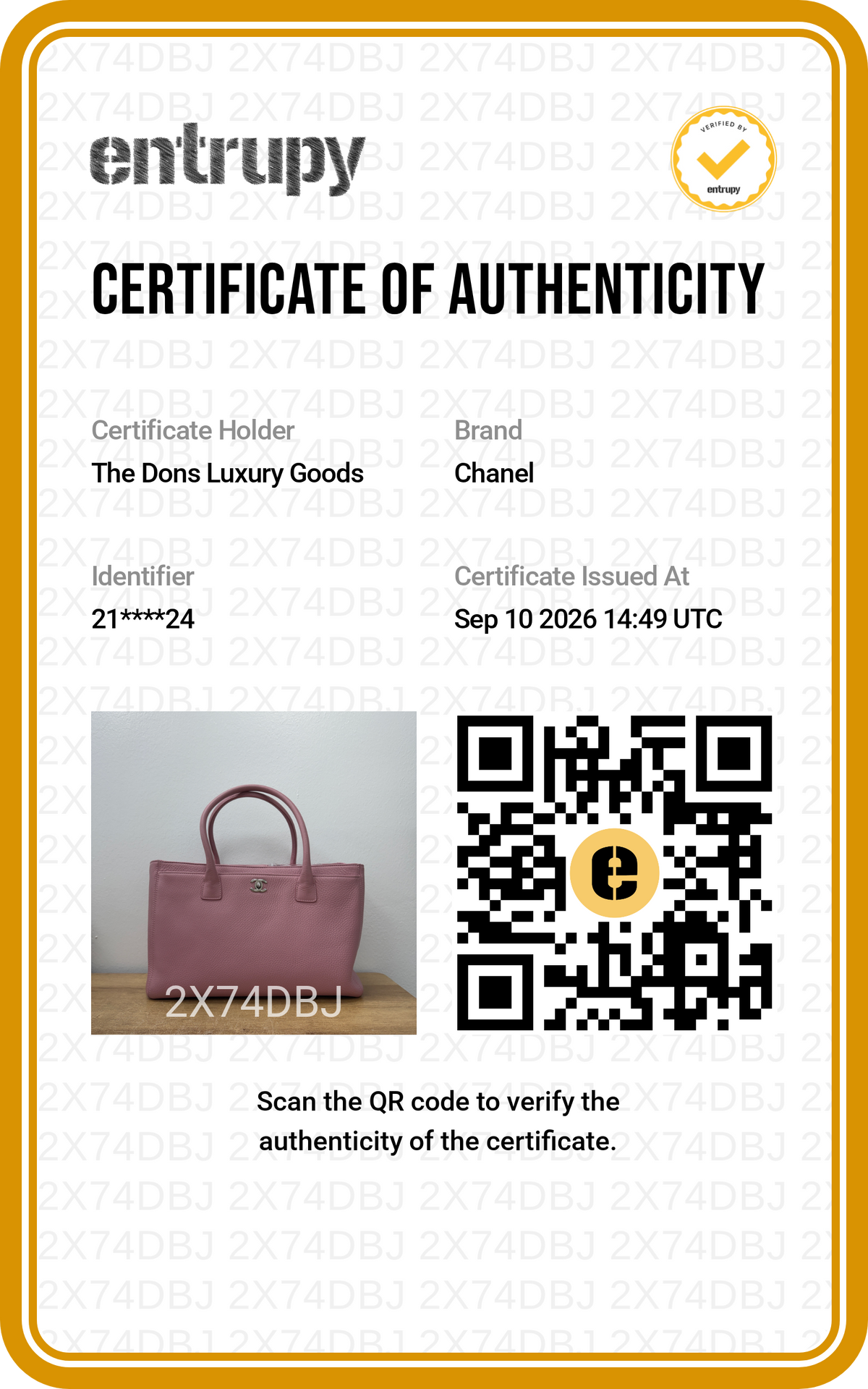 Entrupy certificate