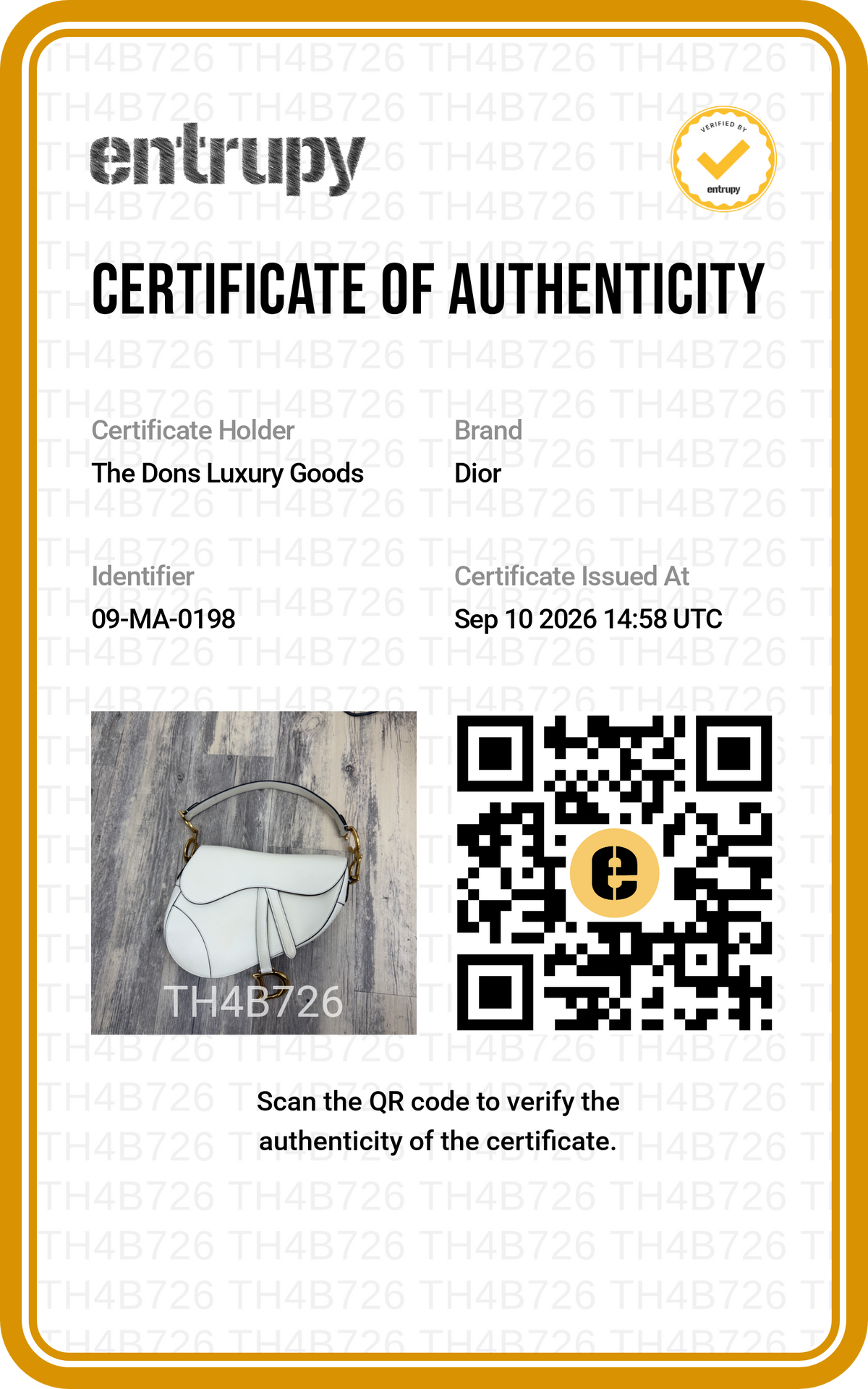 Entrupy certificate