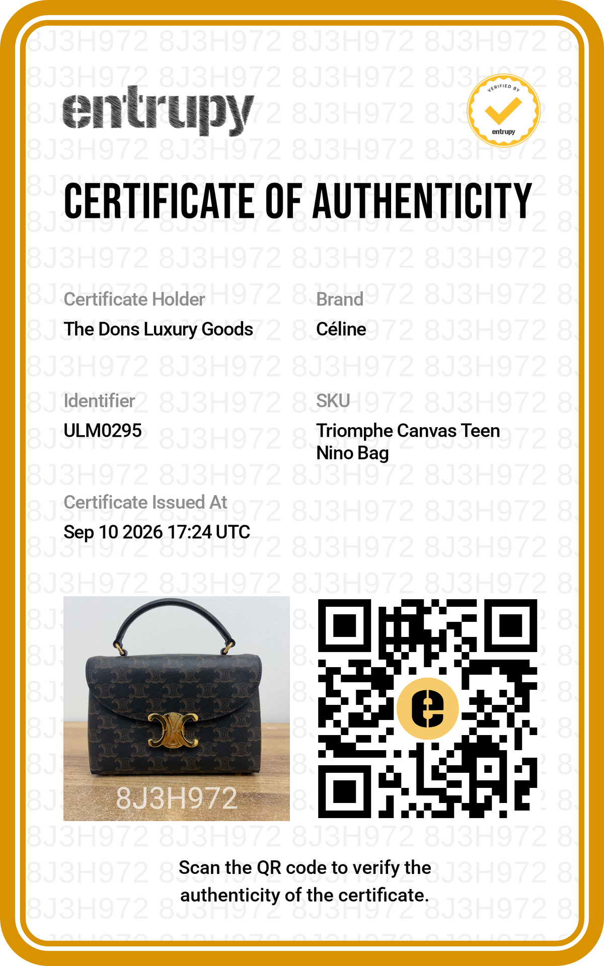 Entrupy certificate
