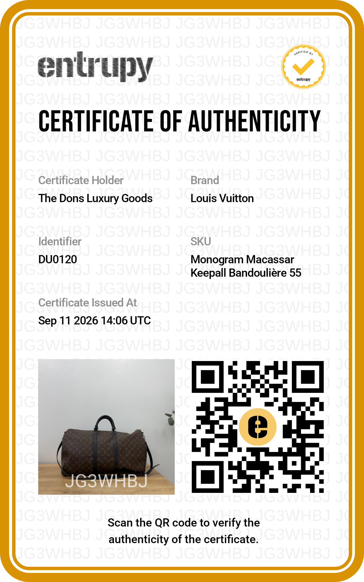 Entrupy certificate