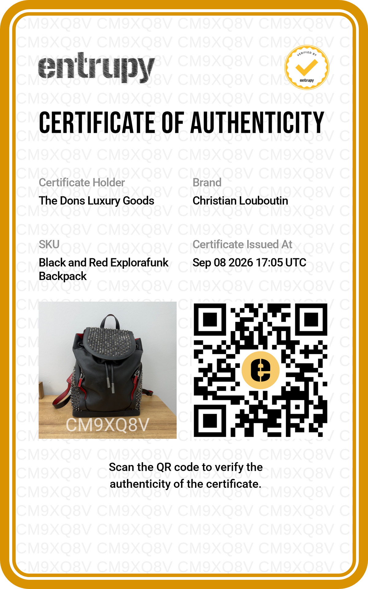 Entrupy certificate