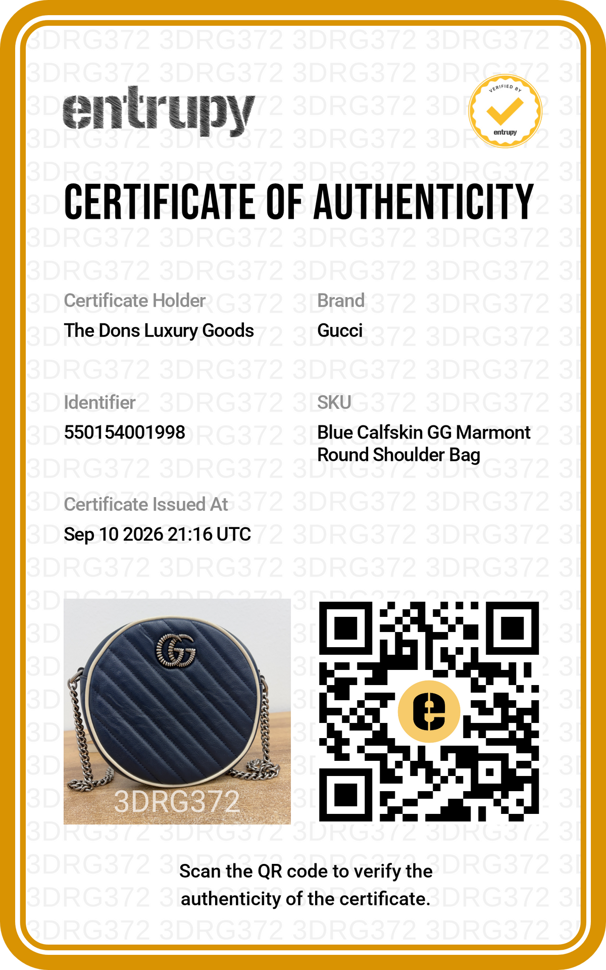 Entrupy certificate