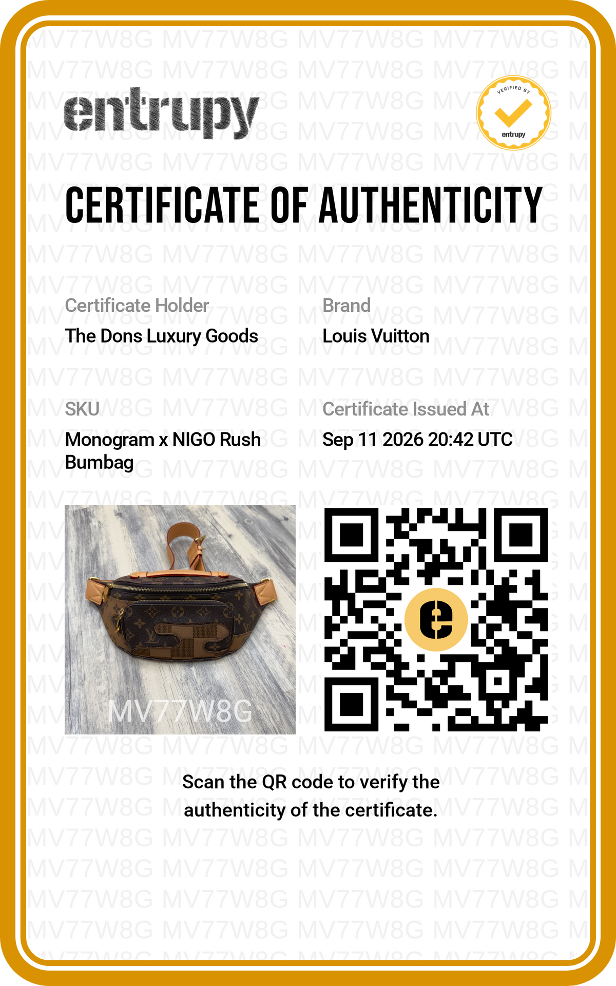 Entrupy certificate
