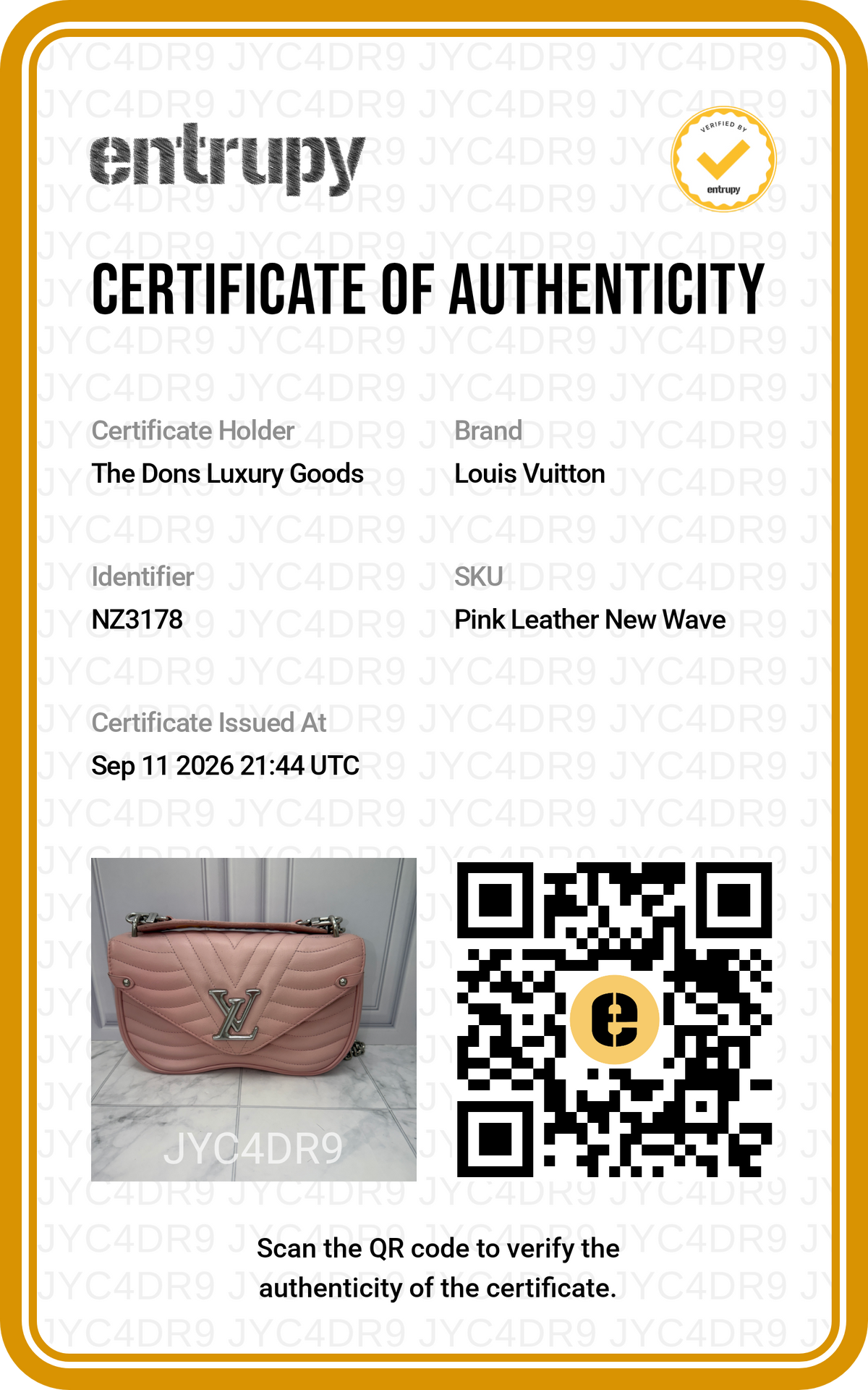 Entrupy certificate