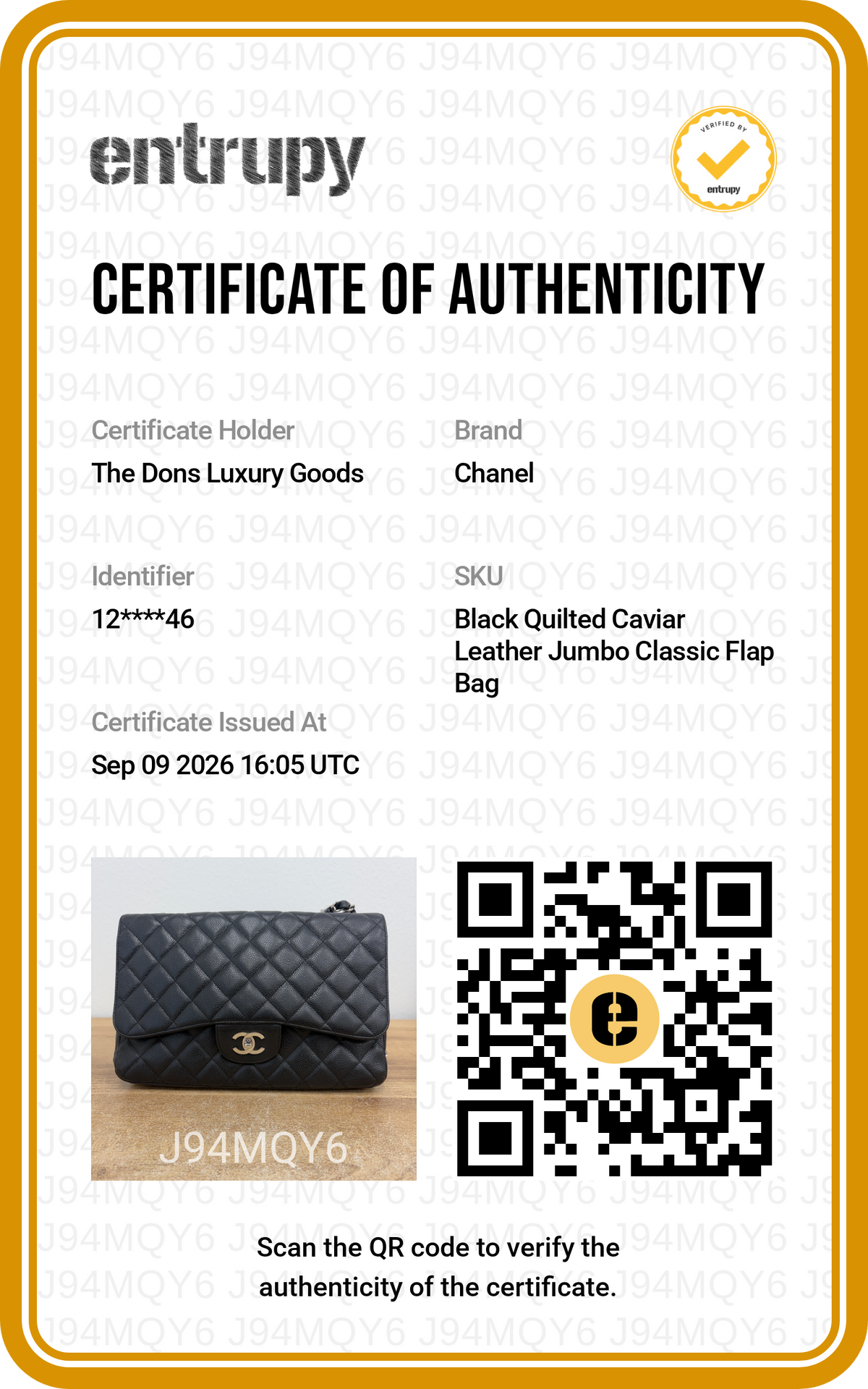 Entrupy certificate
