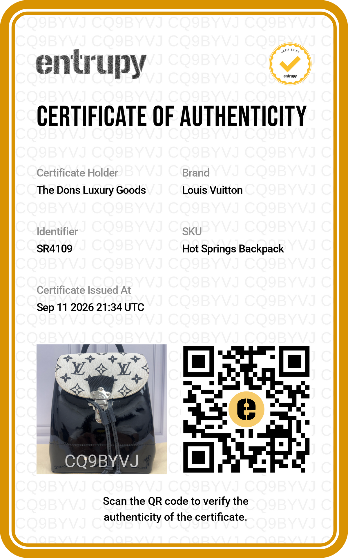 Entrupy certificate