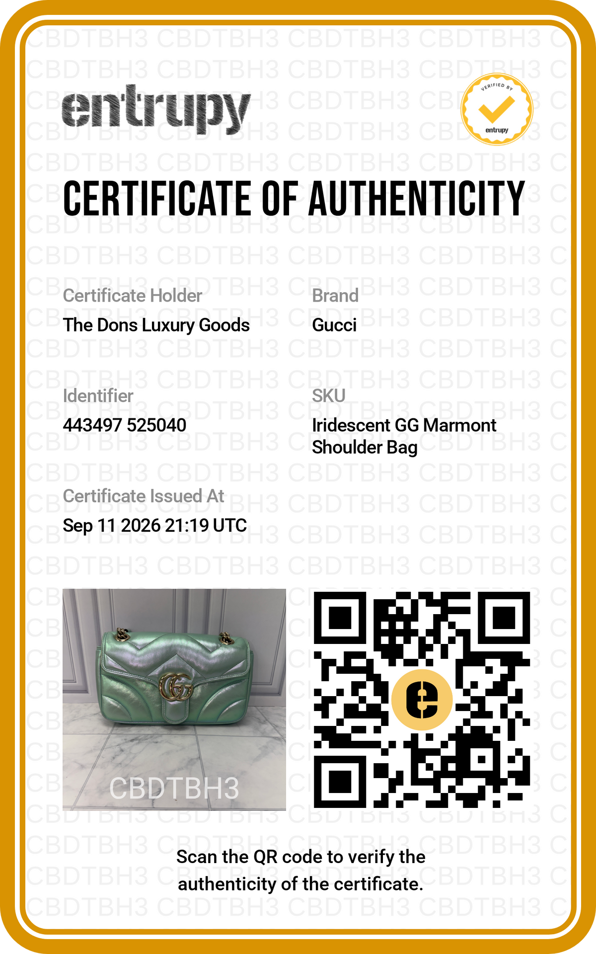 Entrupy certificate