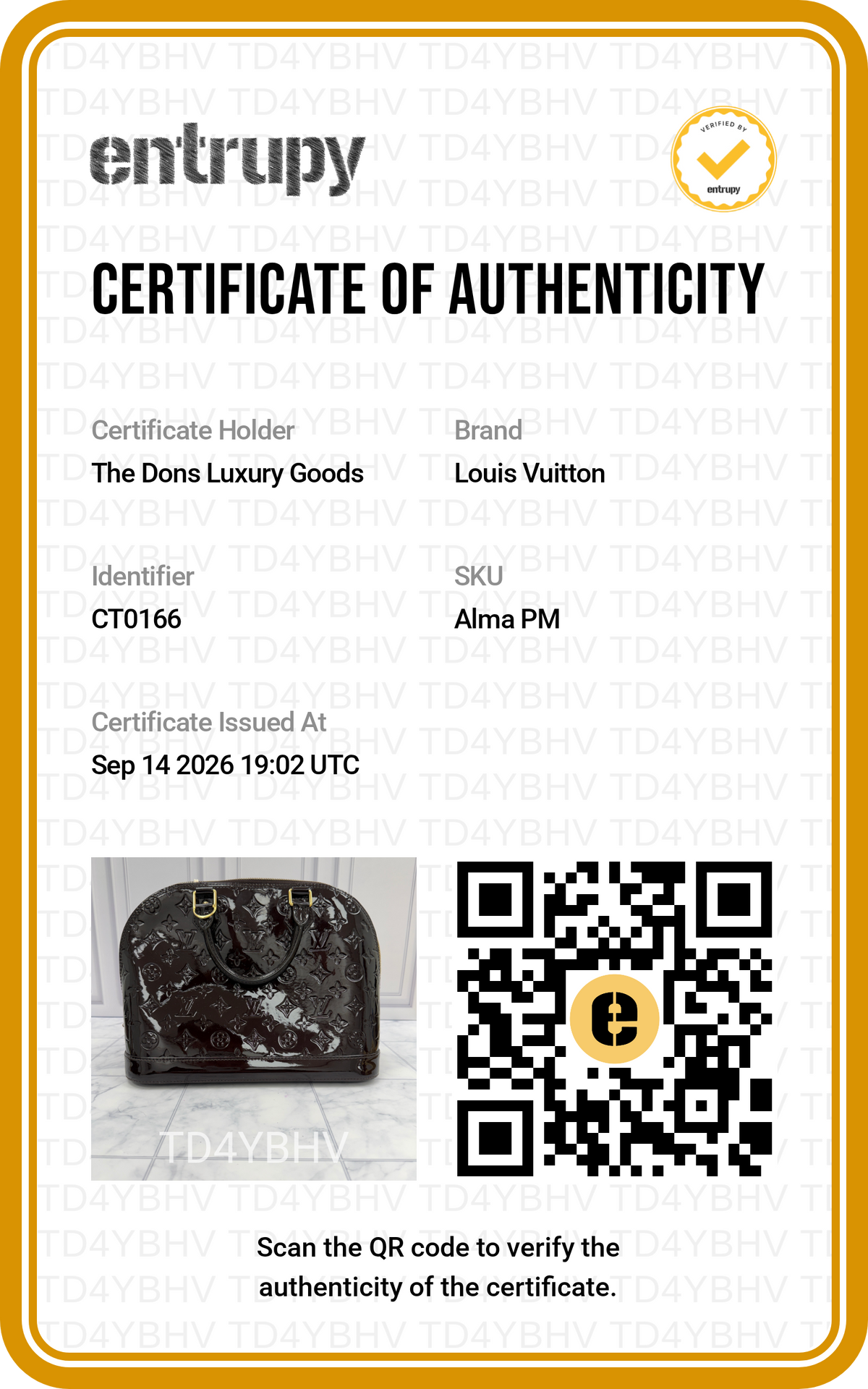 Entrupy certificate