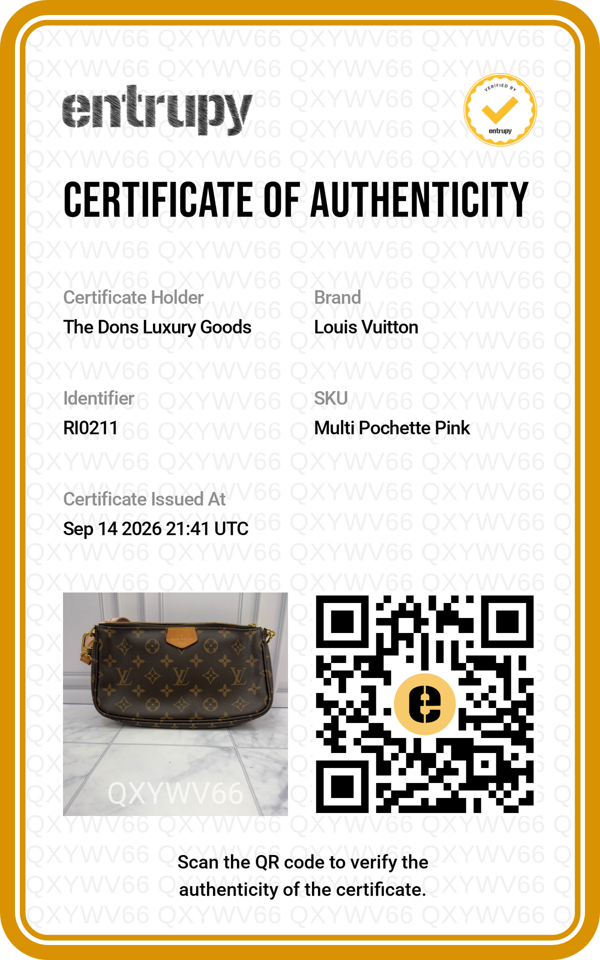 Entrupy certificate