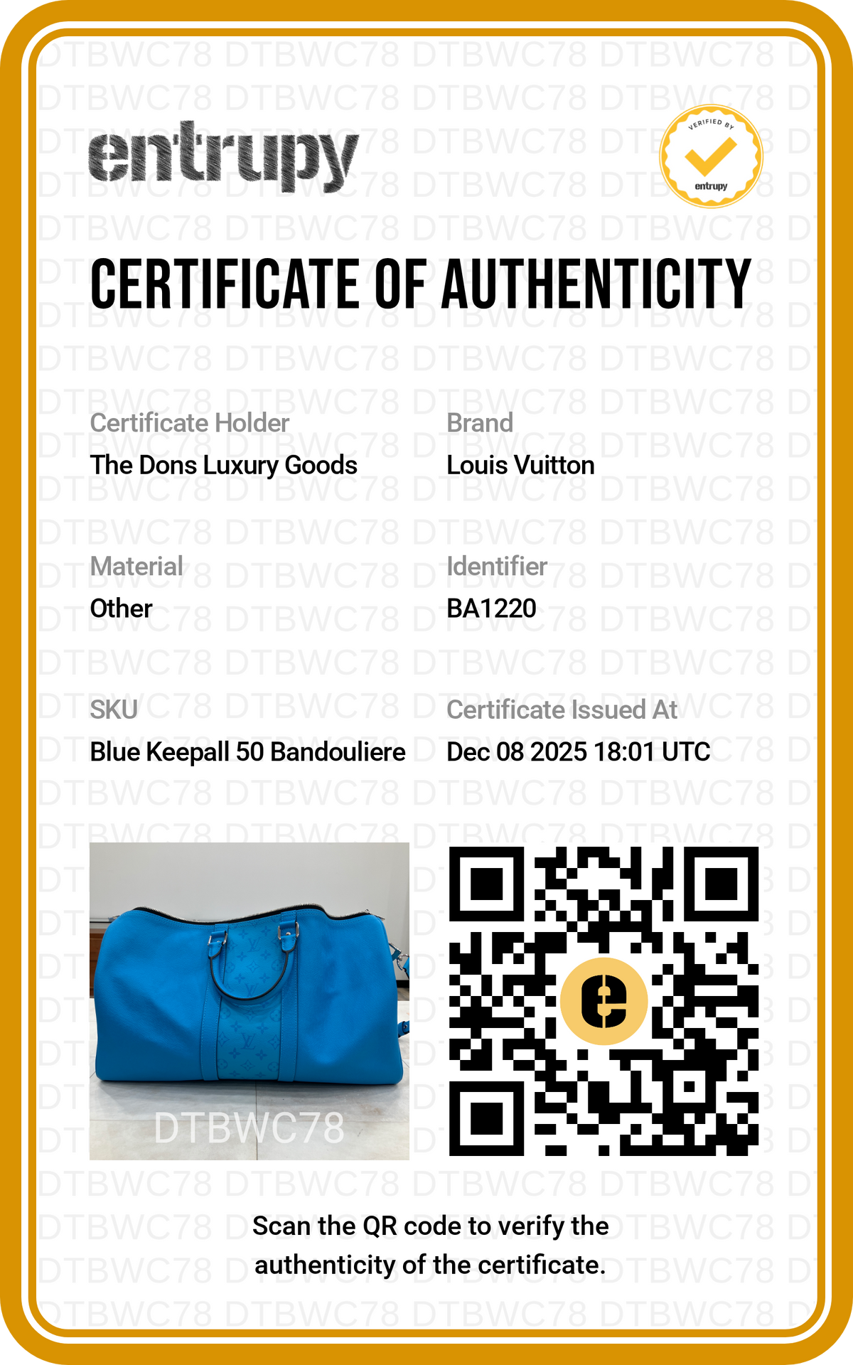 Entrupy certificate