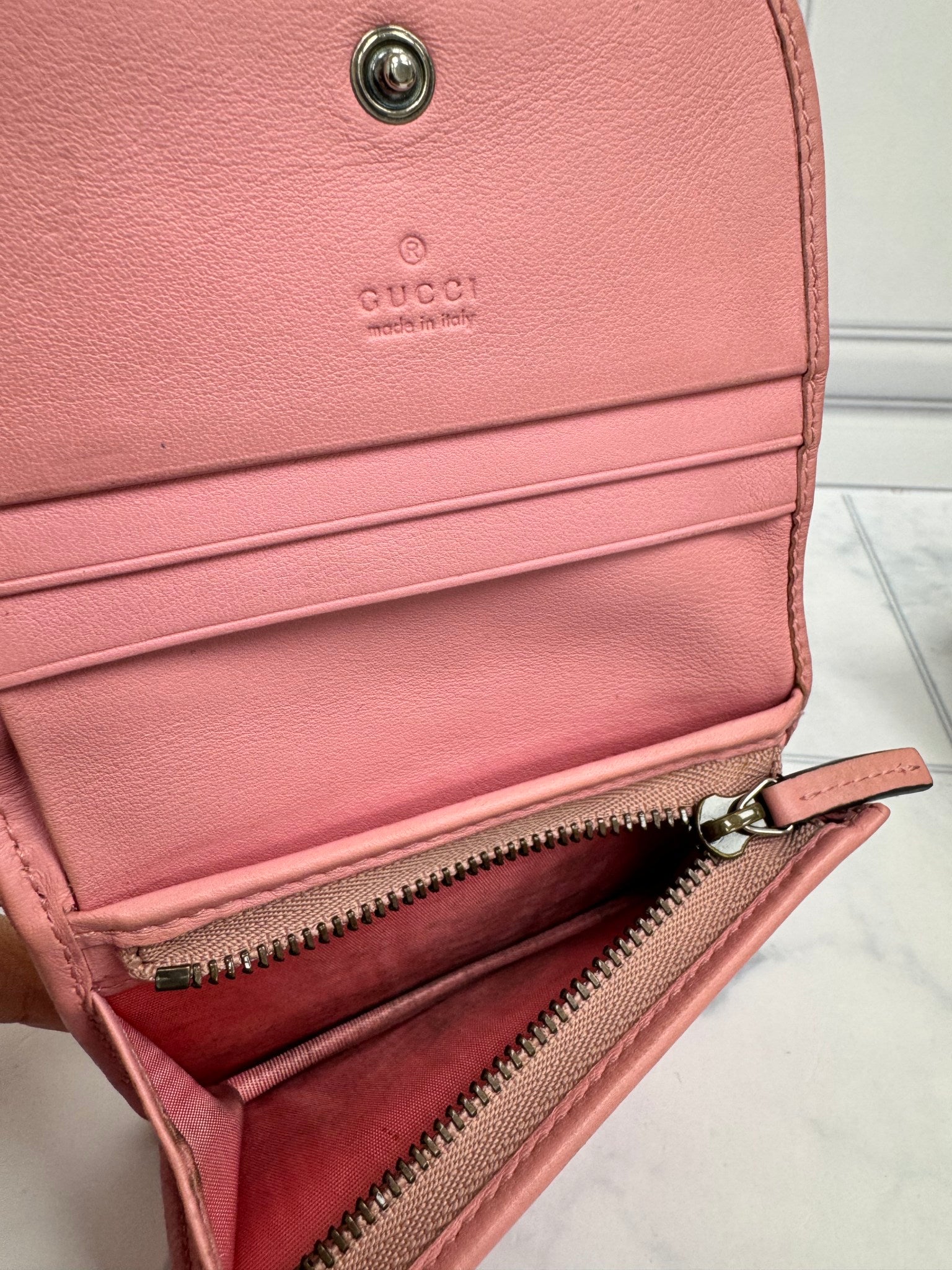 Gucci Pink Chevron Quilted Python GG Marmont Compact Wallet