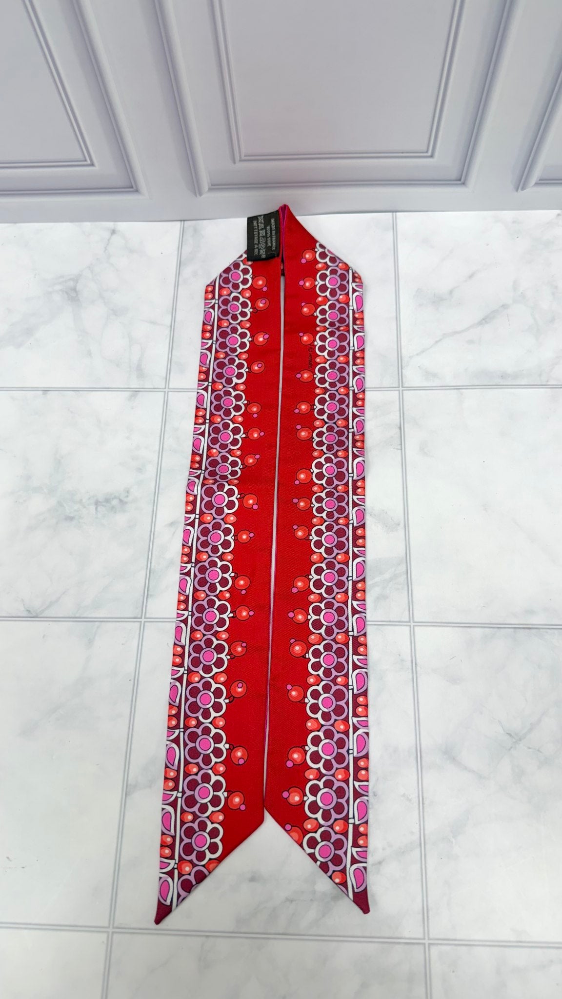Hermes Pink And Red Silk Twilly