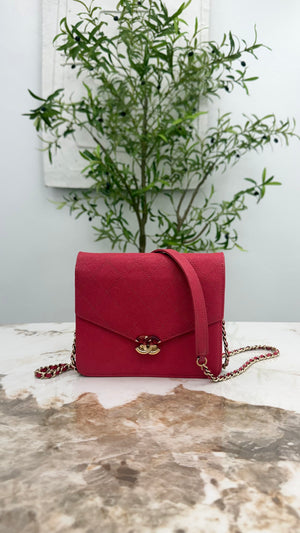 Chanel Pink Caviar Leather Wallet on A Chain