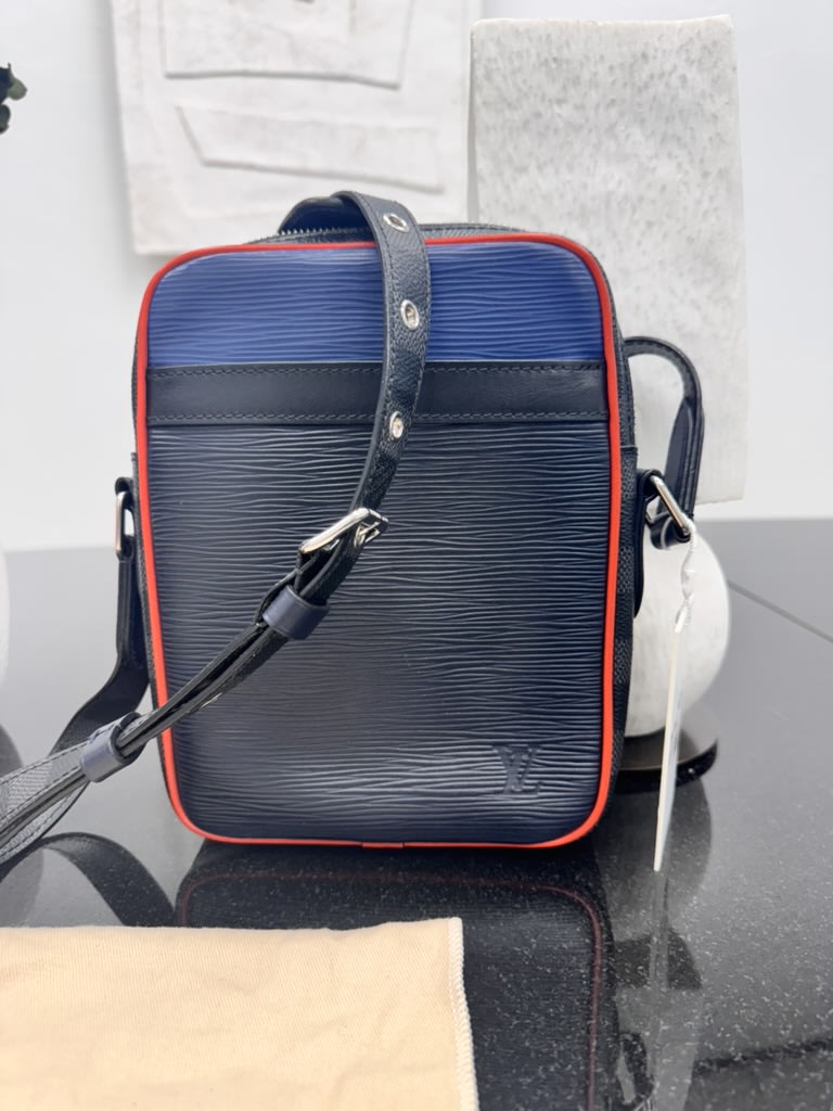 Louis Vuitton Navy Blue Epi And Damier Graphite Danube Slim PM Messenger Bag