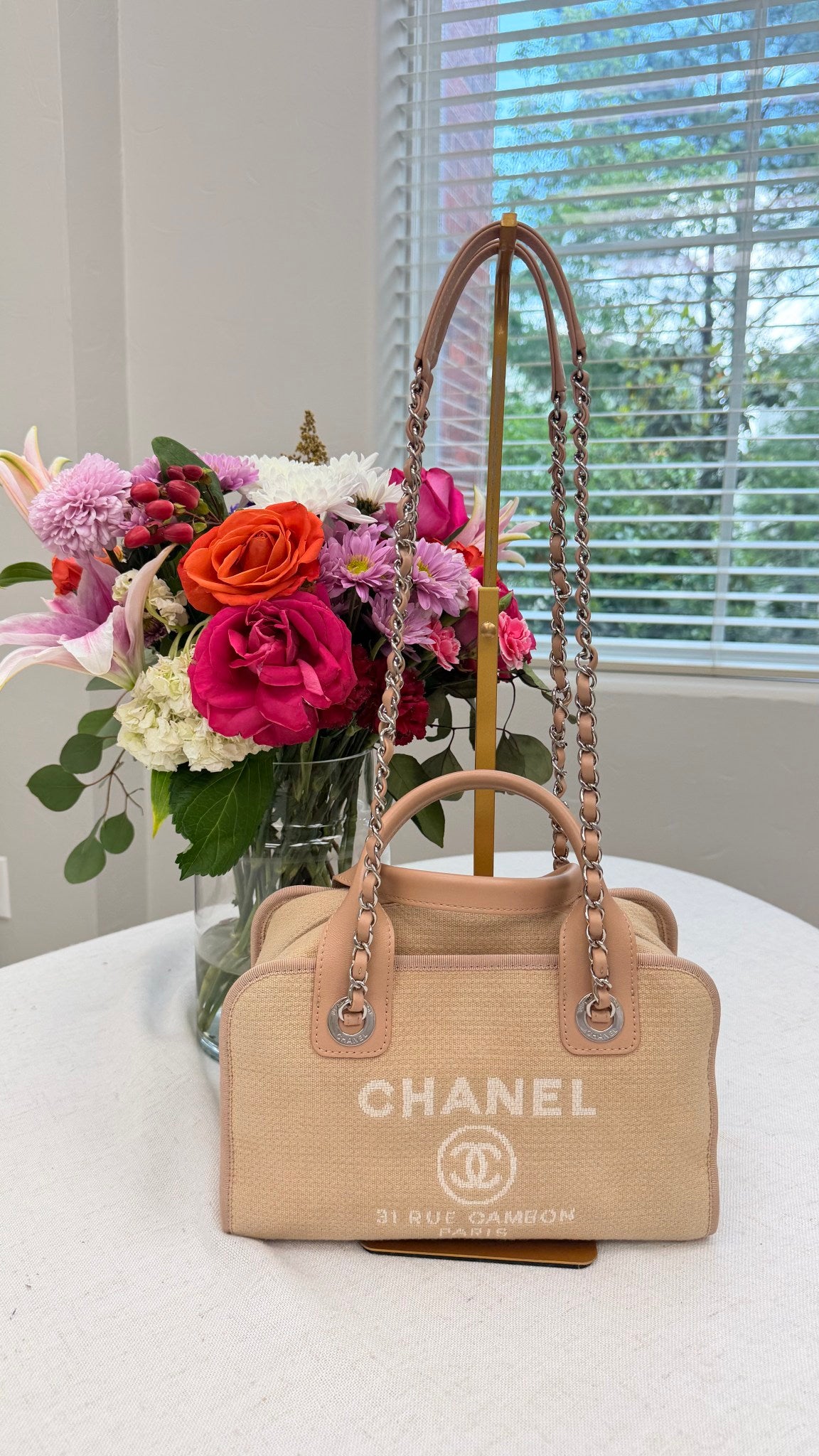 Chanel Beige Canvas Deauville Small Bowling Bag