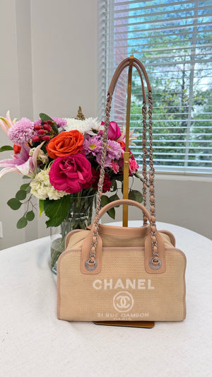 Chanel Beige Canvas Deauville Small Bowling Bag