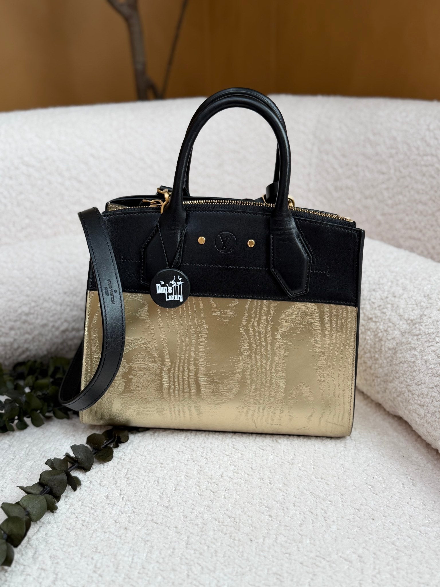 Louis Vuitton Gold And Black Leather City Steamer PM Bag