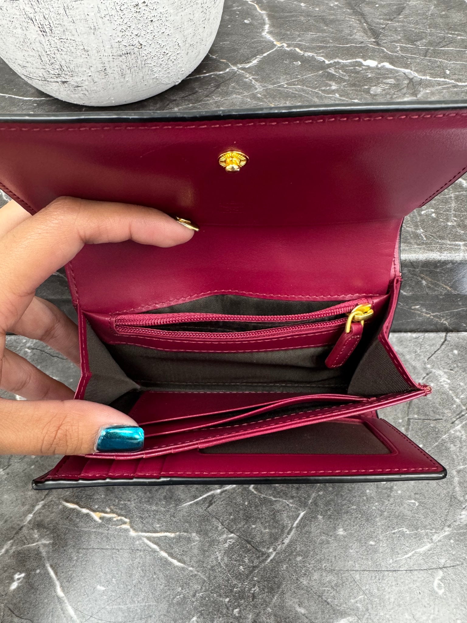 MCM Black Leather Mina Trifold Compact Wallet