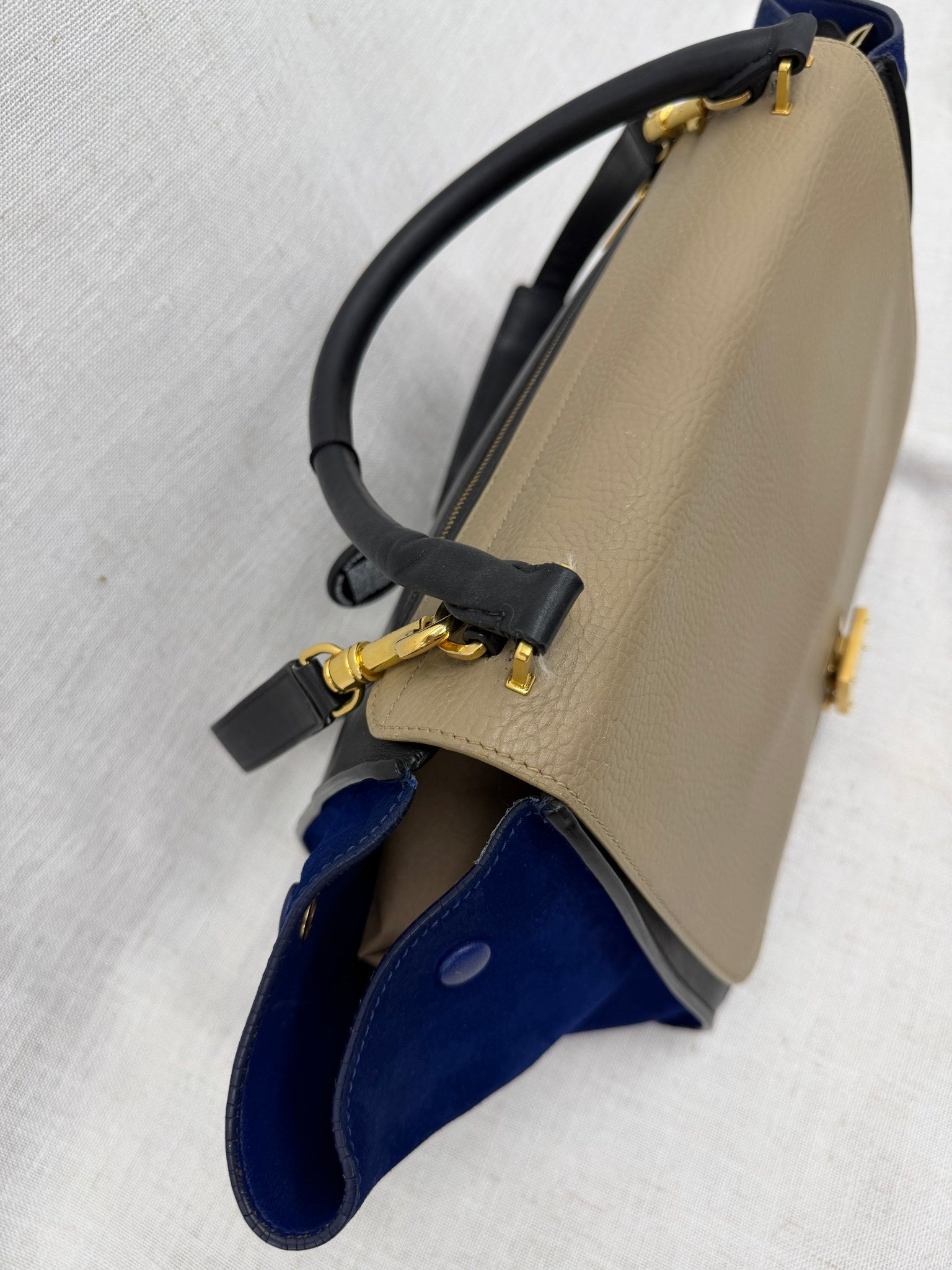 Celine Tri Colore Suede & Leather Medium Trapeze Handbag