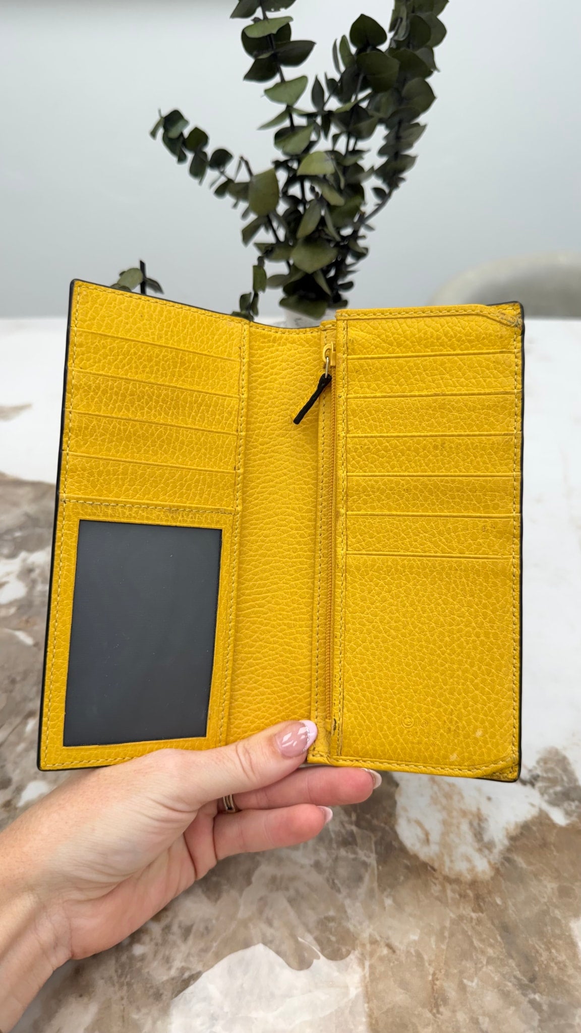Gucci Black & Yellow Leather Interlocking G Long Wallet