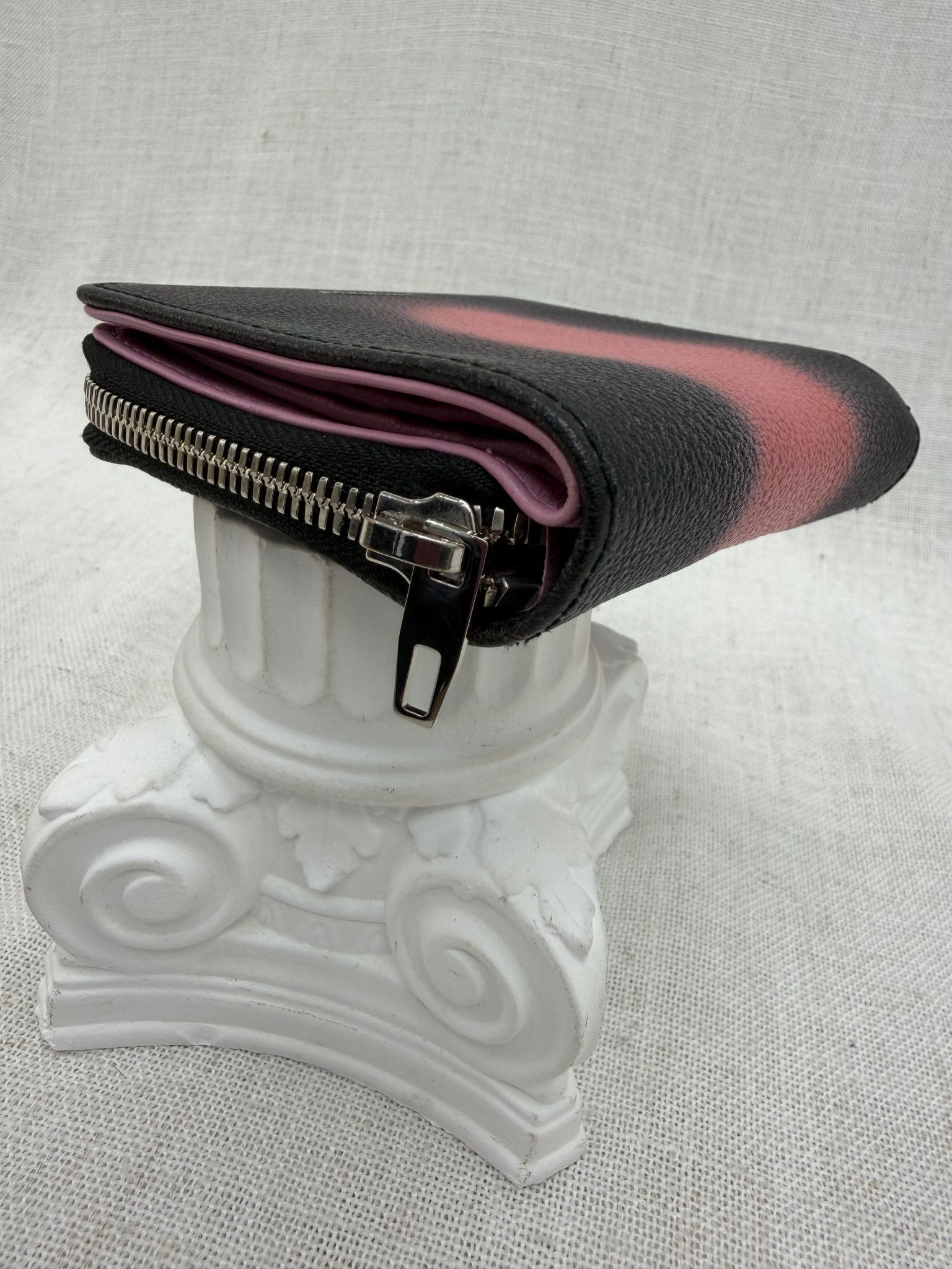 Balenciaga Black & Pink Spray Effect Compact Zippy Wallet