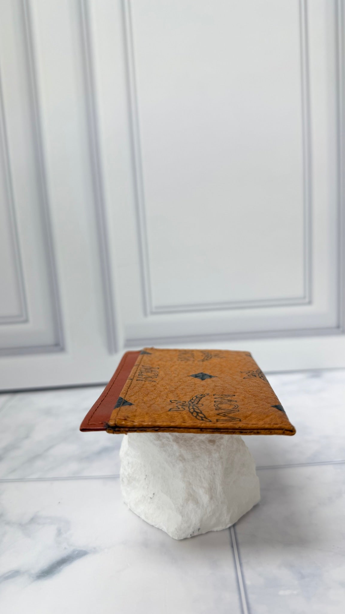 MCM Brown Visettos Canvas Card Holder