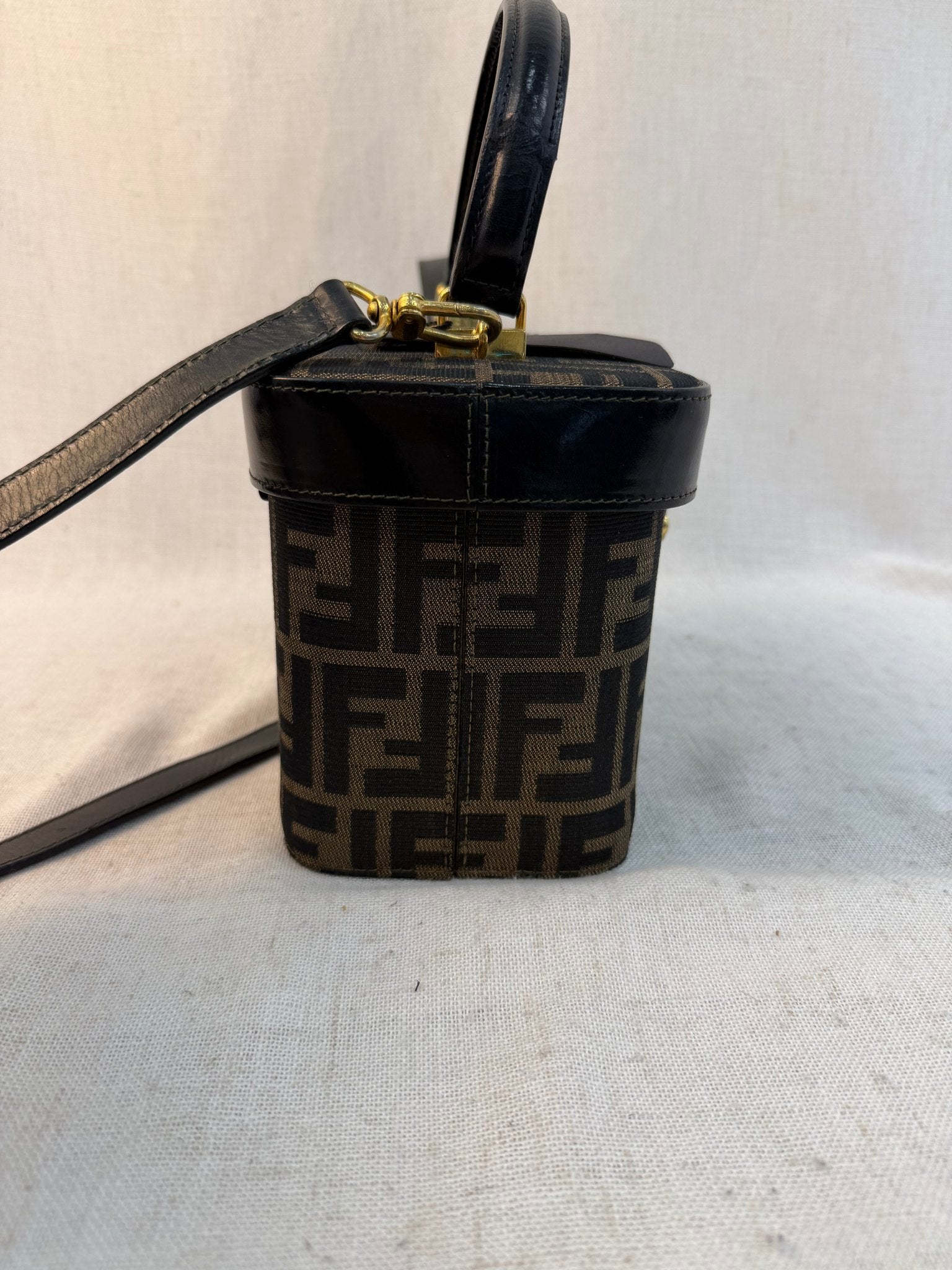 Fendi Brown Canvas Zucca Logo Vintage Two Way Vanity Bag