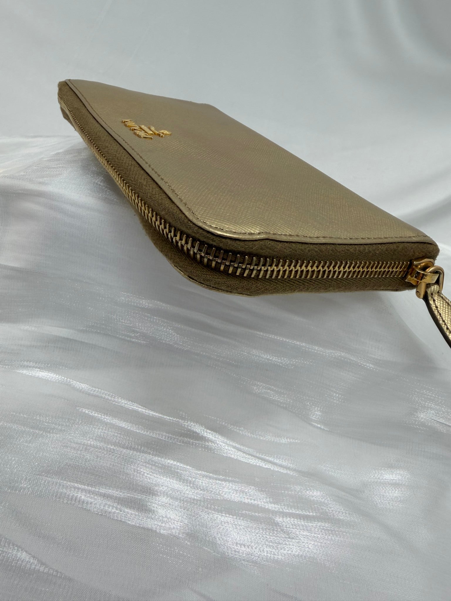 Prada Gold Saffiano Leather Zippy Wallet