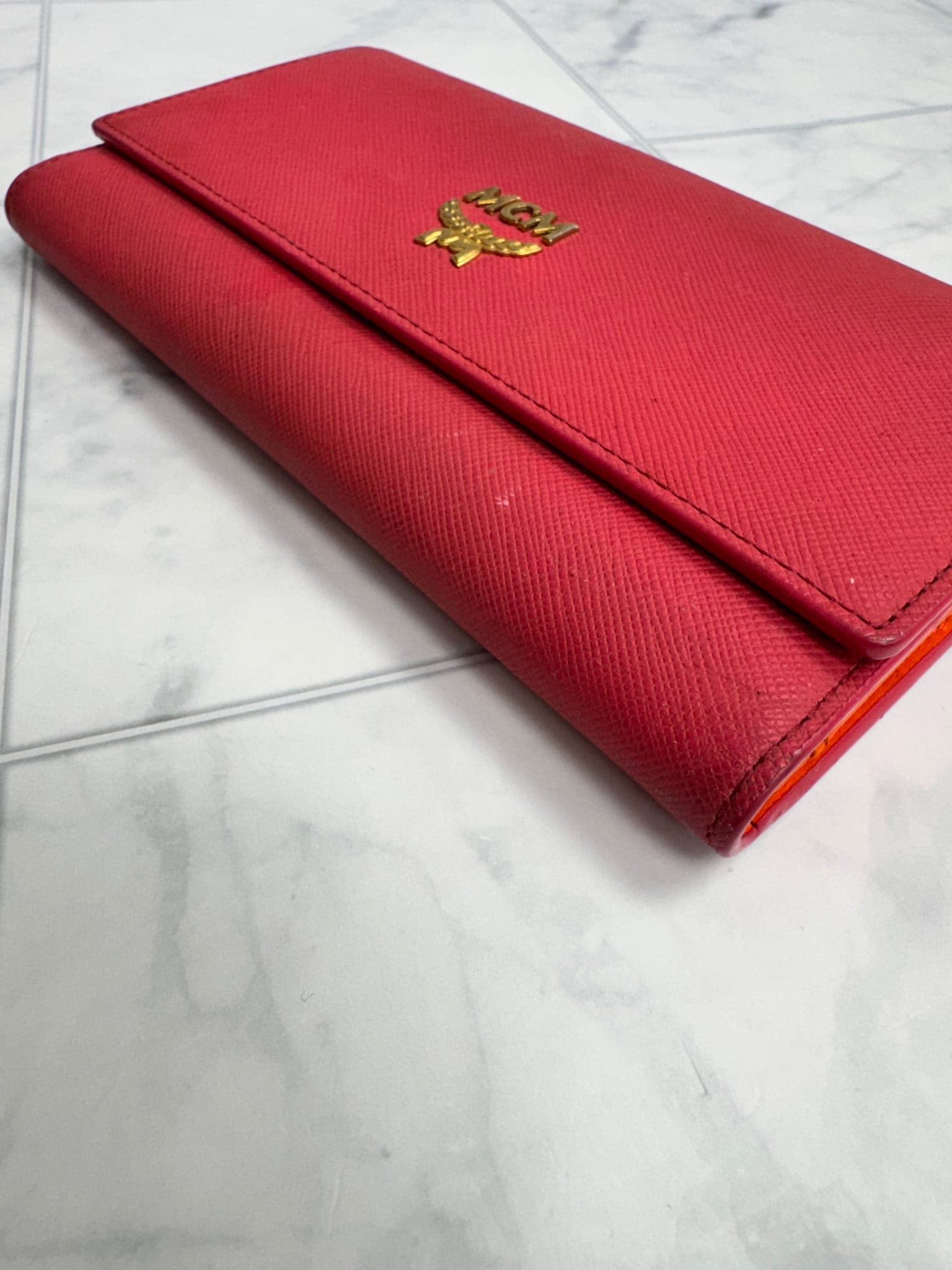 MCM Hot Pink Saffiano Leather Trifold Long Wallet