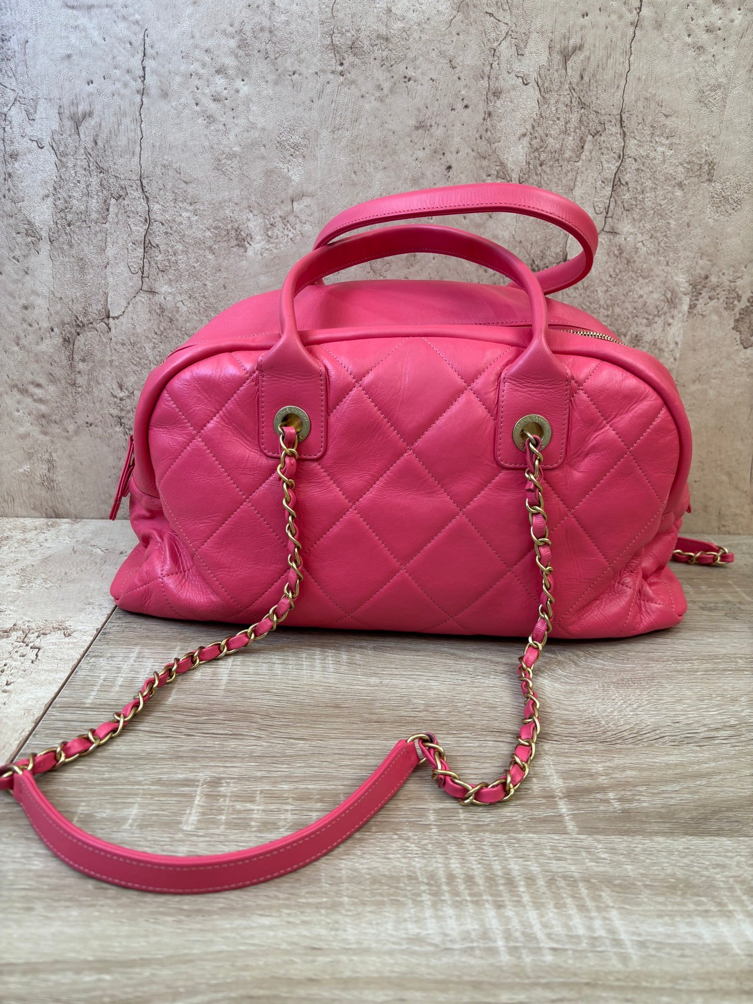Chanel Hot Pink Calfskin Bowling Bag