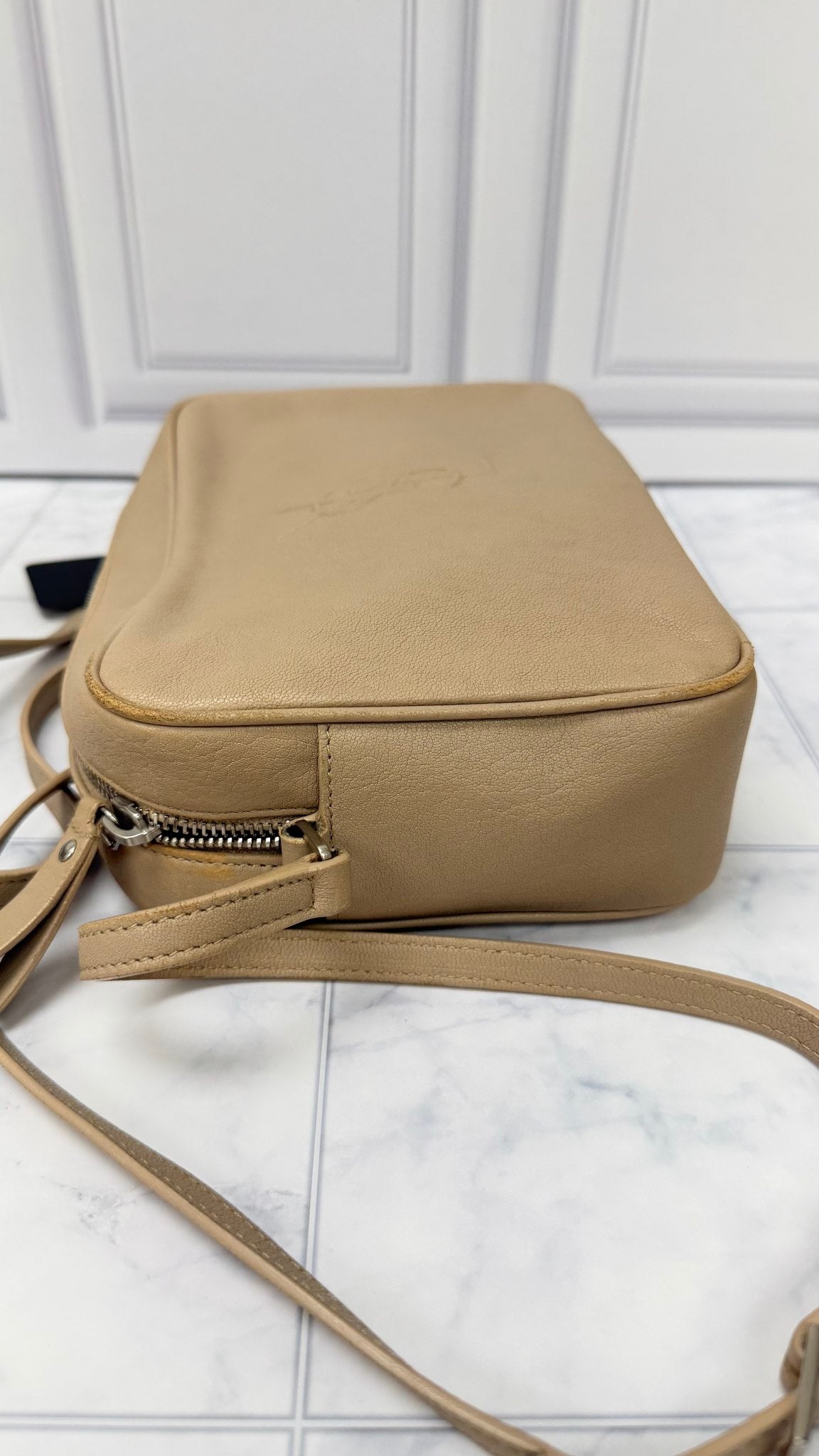  Saint Laurent YSL Beige Leather Lou Camera Bag 