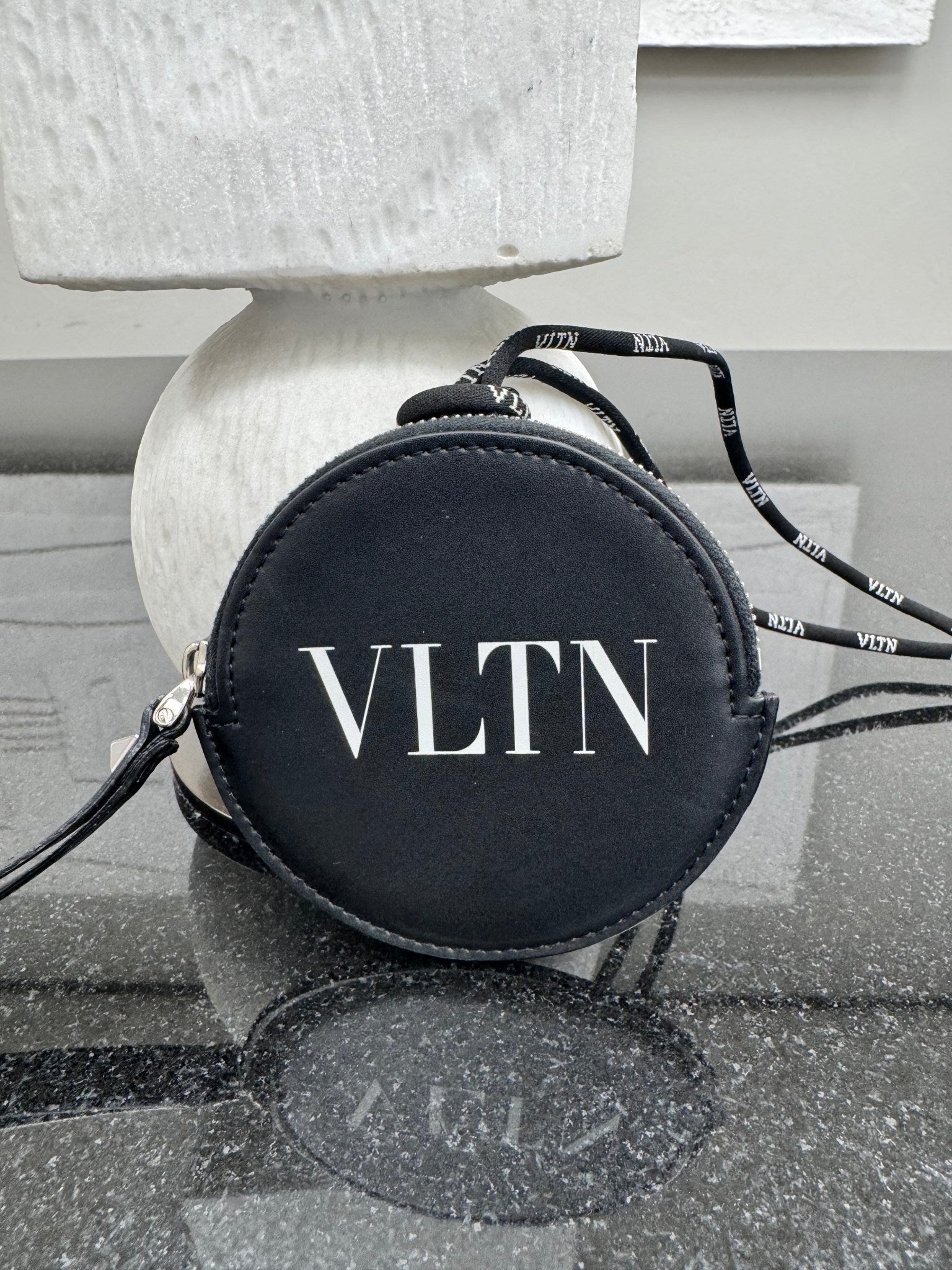 Valentino Black Leather Strap Coin Wallet