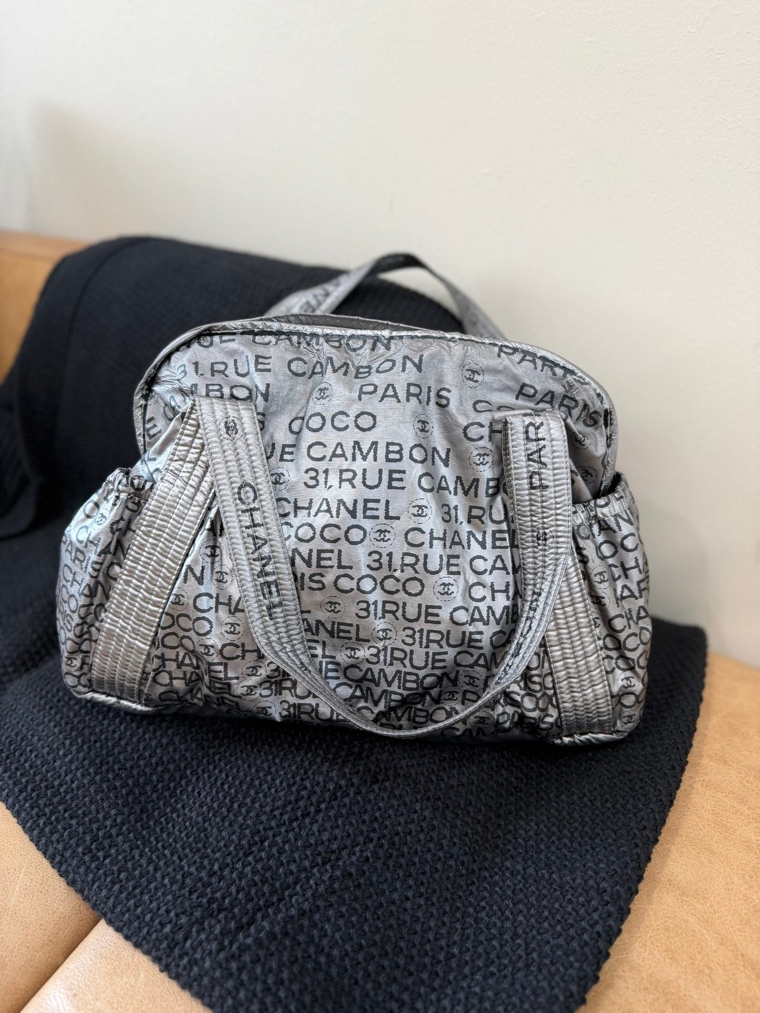 Chanel Silver Rue Cambon Paris Logo Bowler Bag