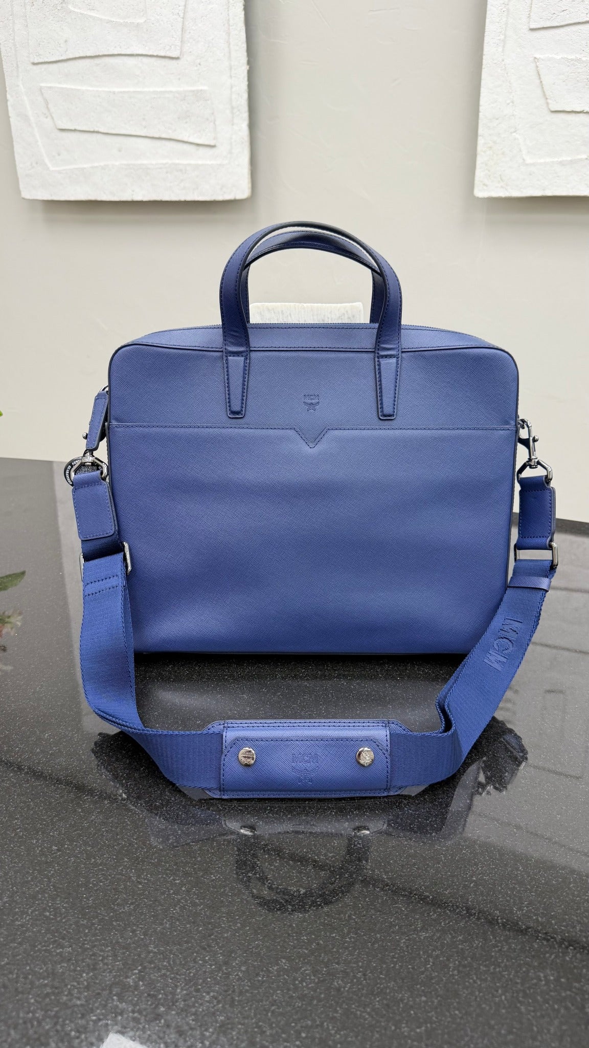 MCM Blue Leather Business Bag