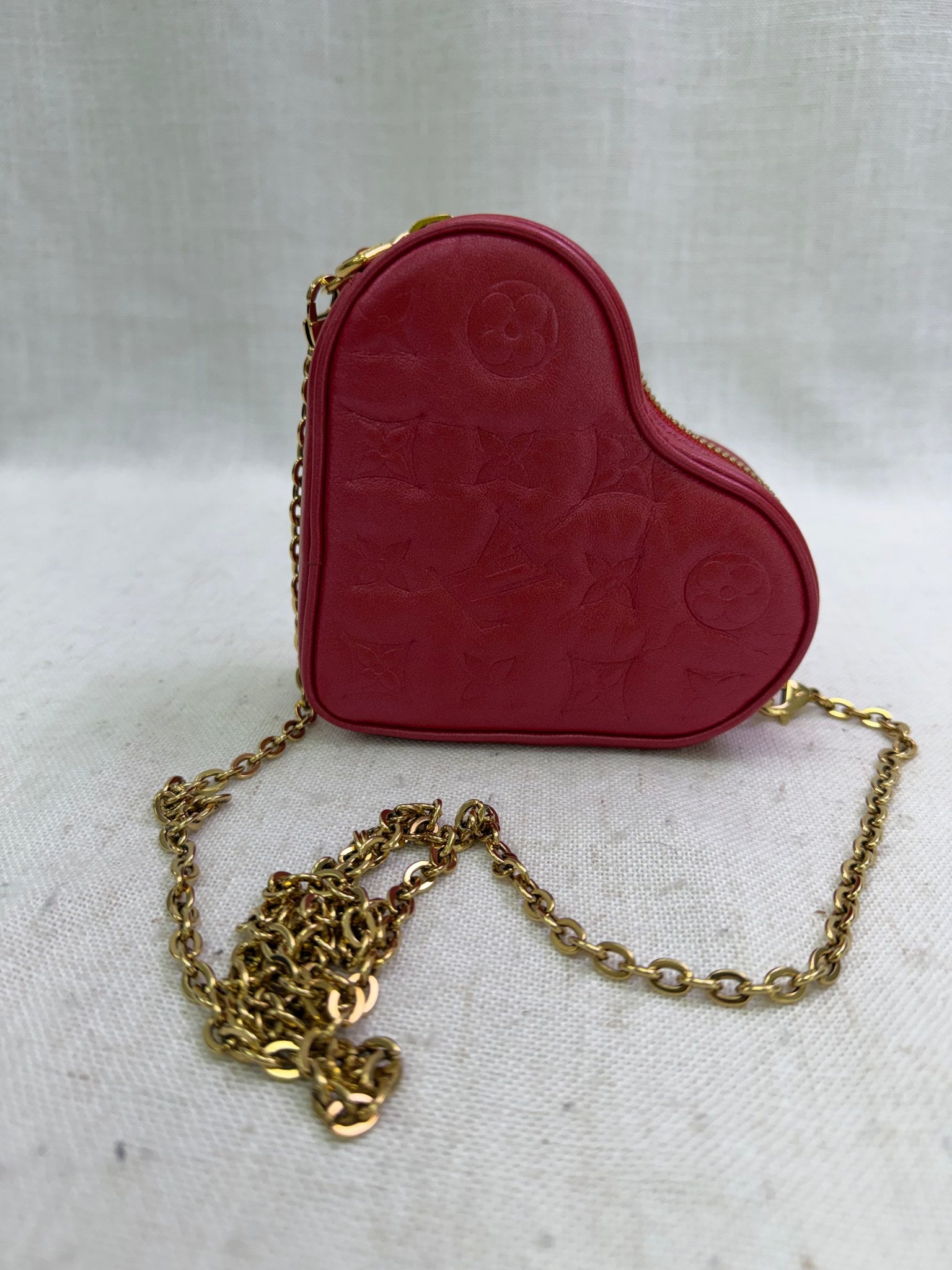 Louis Vuitton Red Embossed Lambskin Heart Chain Bag