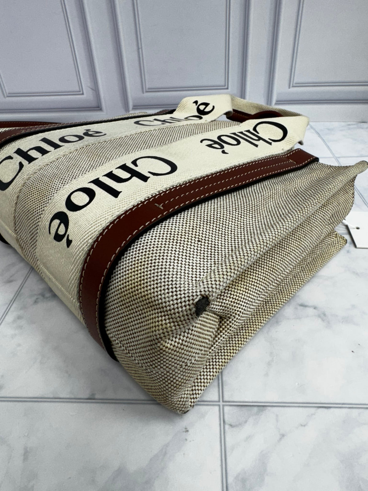 Chloe Beige Canvas Woody Small Tote Bag