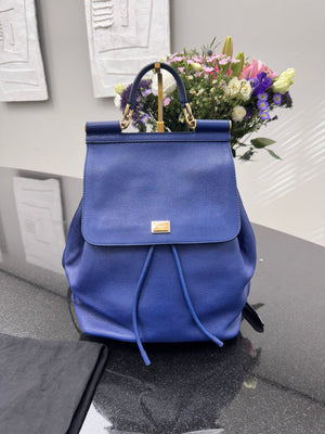 Dolce & Gabbana Blue Grained Leather Sicily Backpack