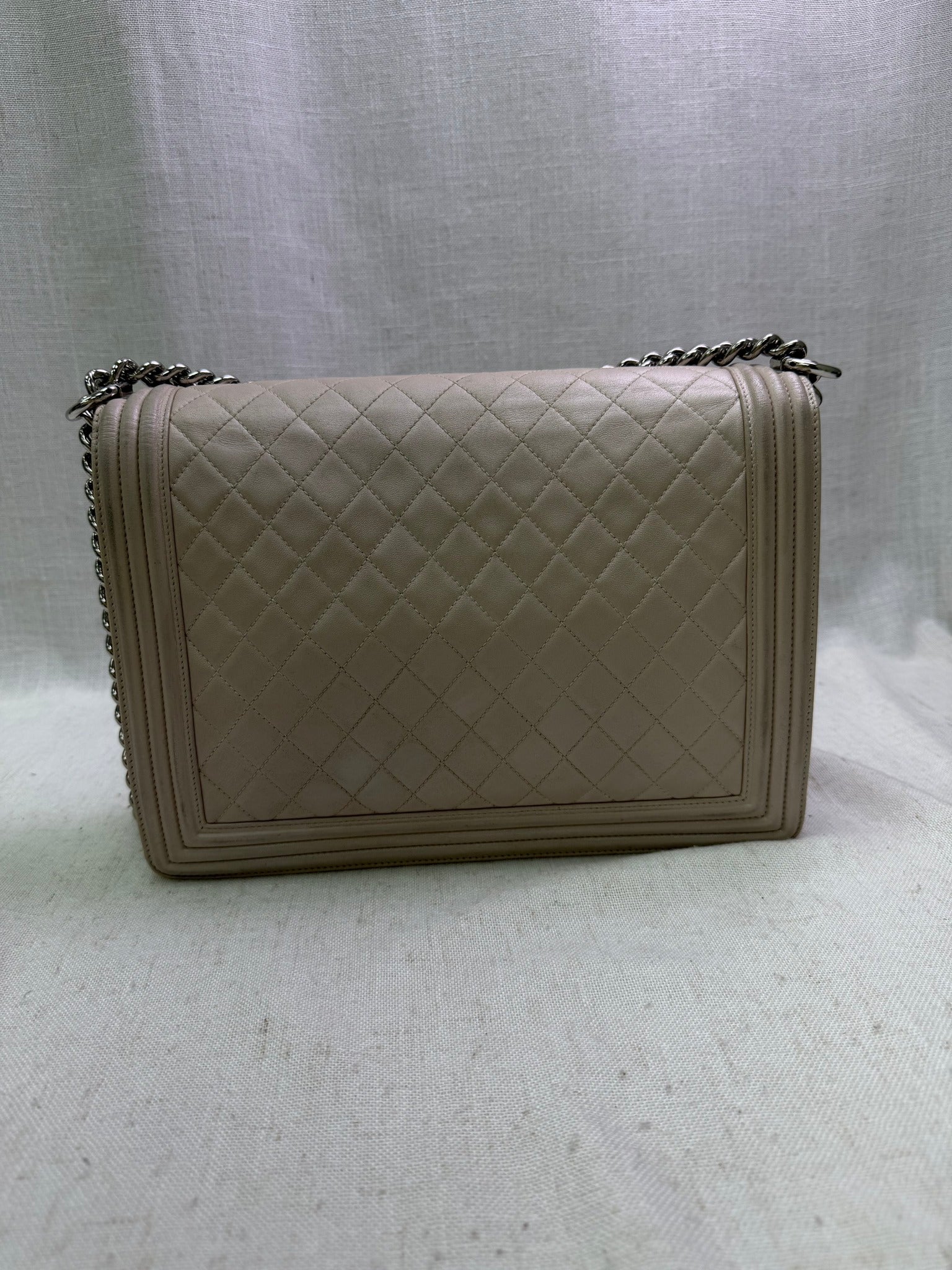 Chanel Irridesent Beige Quilted Calfskin Large Boy Bag